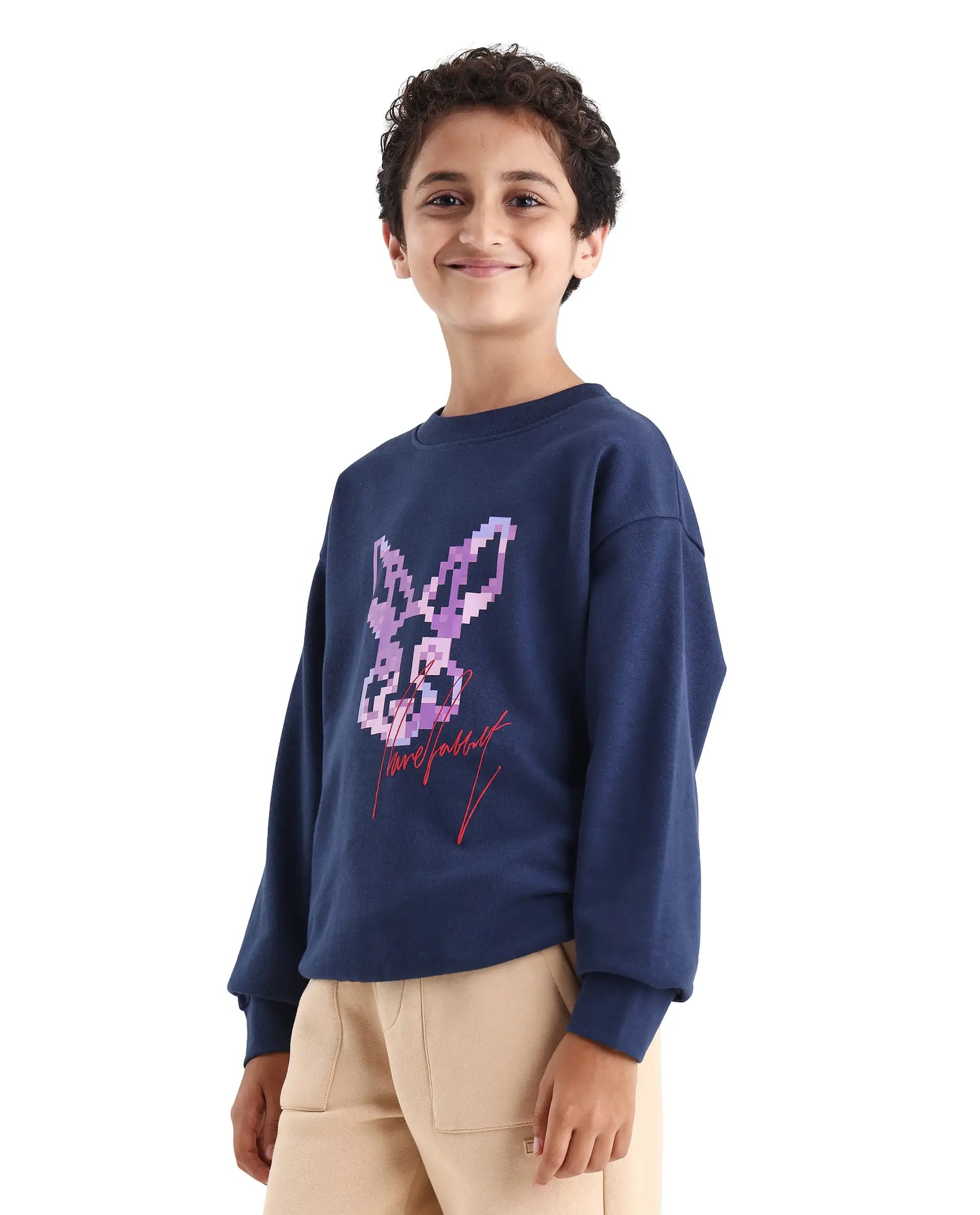 Rare Ones Kids Iver Navy Cotton Blend Pull On Crew Neck Full Sleeves Fit Sweatshirt