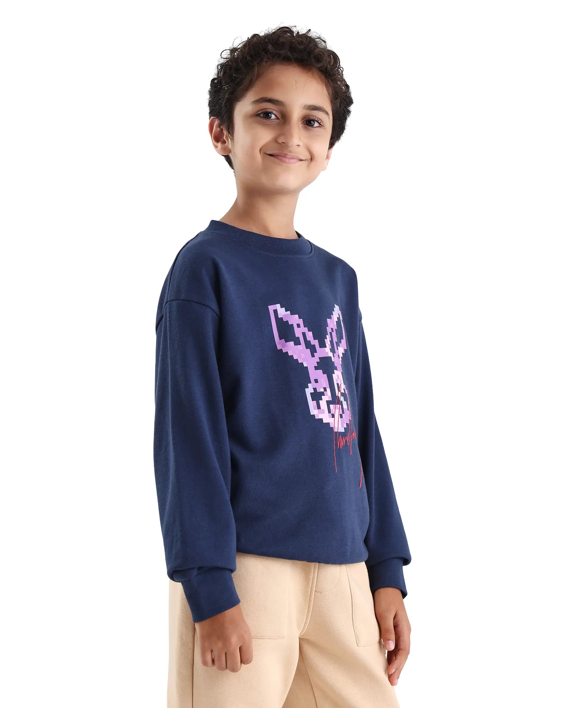 Rare Ones Kids Iver Navy Cotton Blend Pull On Crew Neck Full Sleeves Fit Sweatshirt