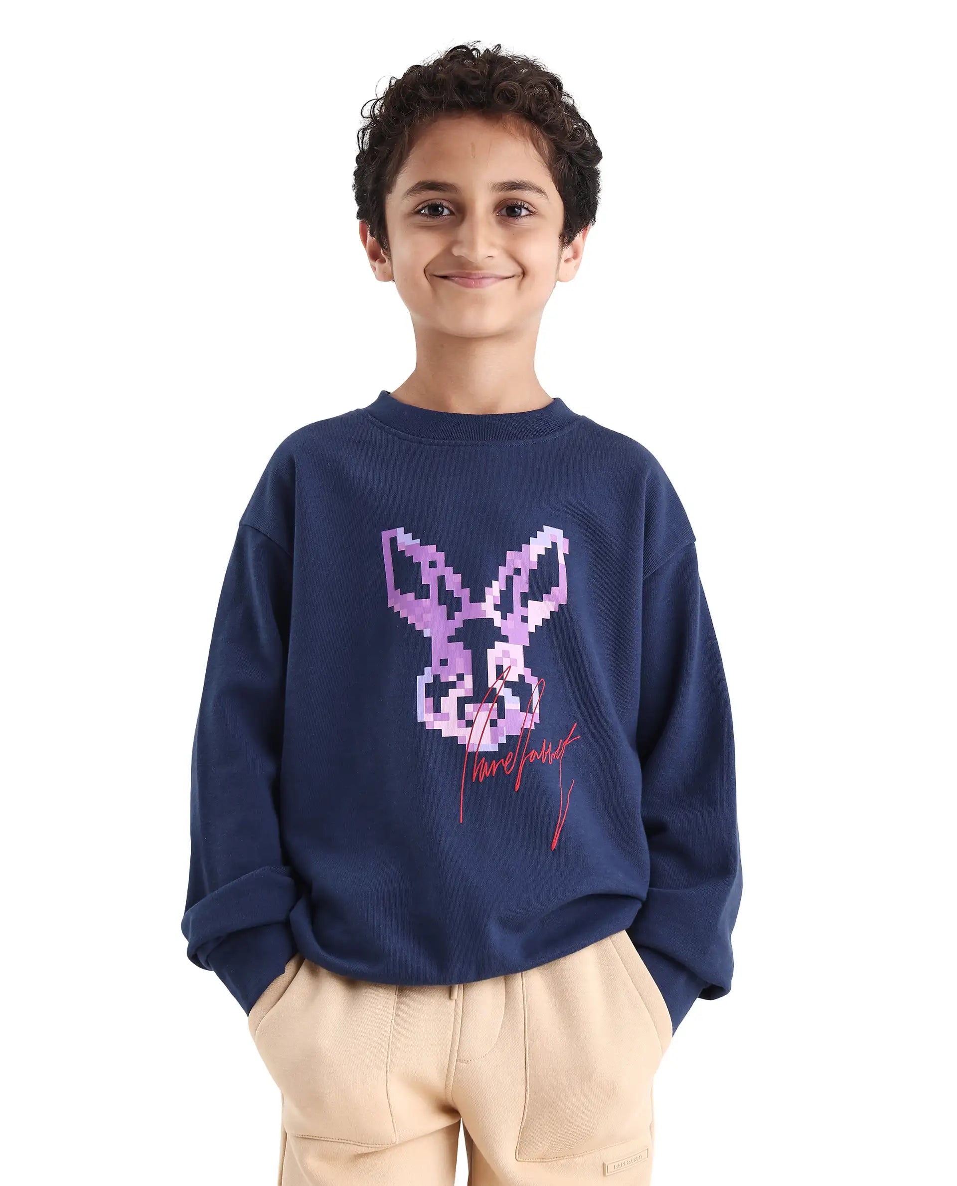 Rare Ones Kids Iver Navy Cotton Blend Pull On Crew Neck Full Sleeves Fit Sweatshirt