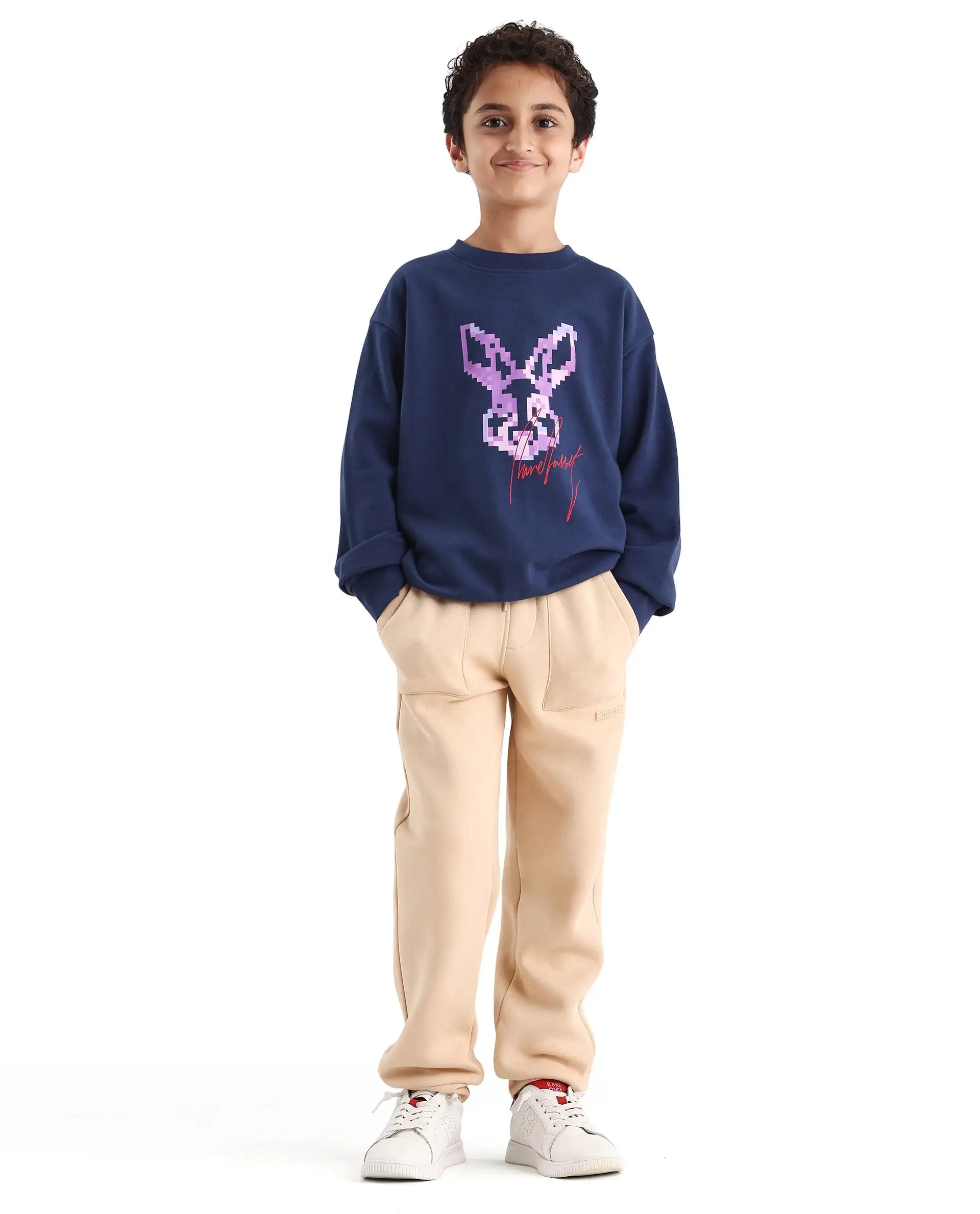 Rare Ones Kids Iver Navy Cotton Blend Pull On Crew Neck Full Sleeves Fit Sweatshirt