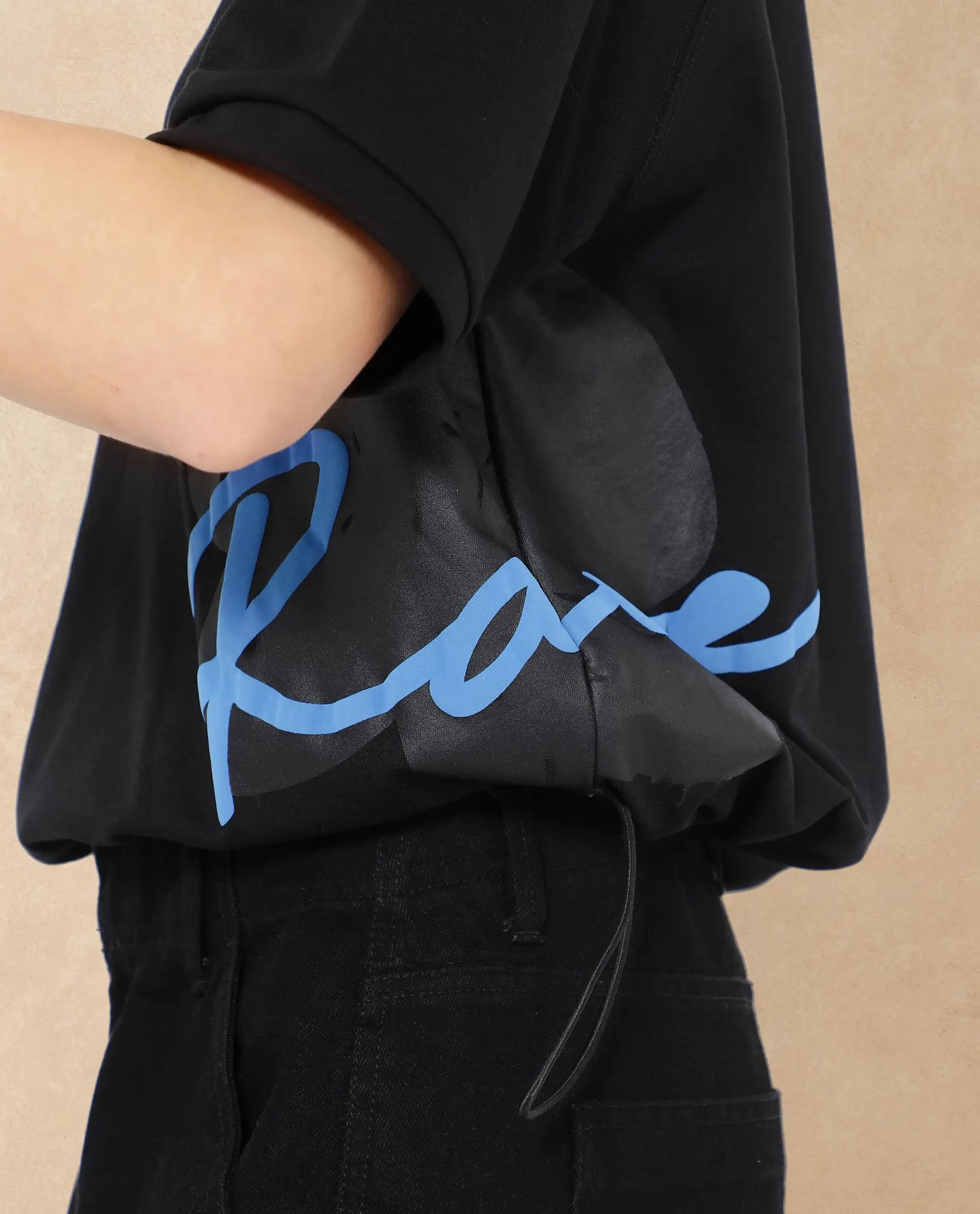 Rareism Women Marco Black Cotton Lycra Fabric Short Sleeve Crew Neck Graphic Print T-Shirt