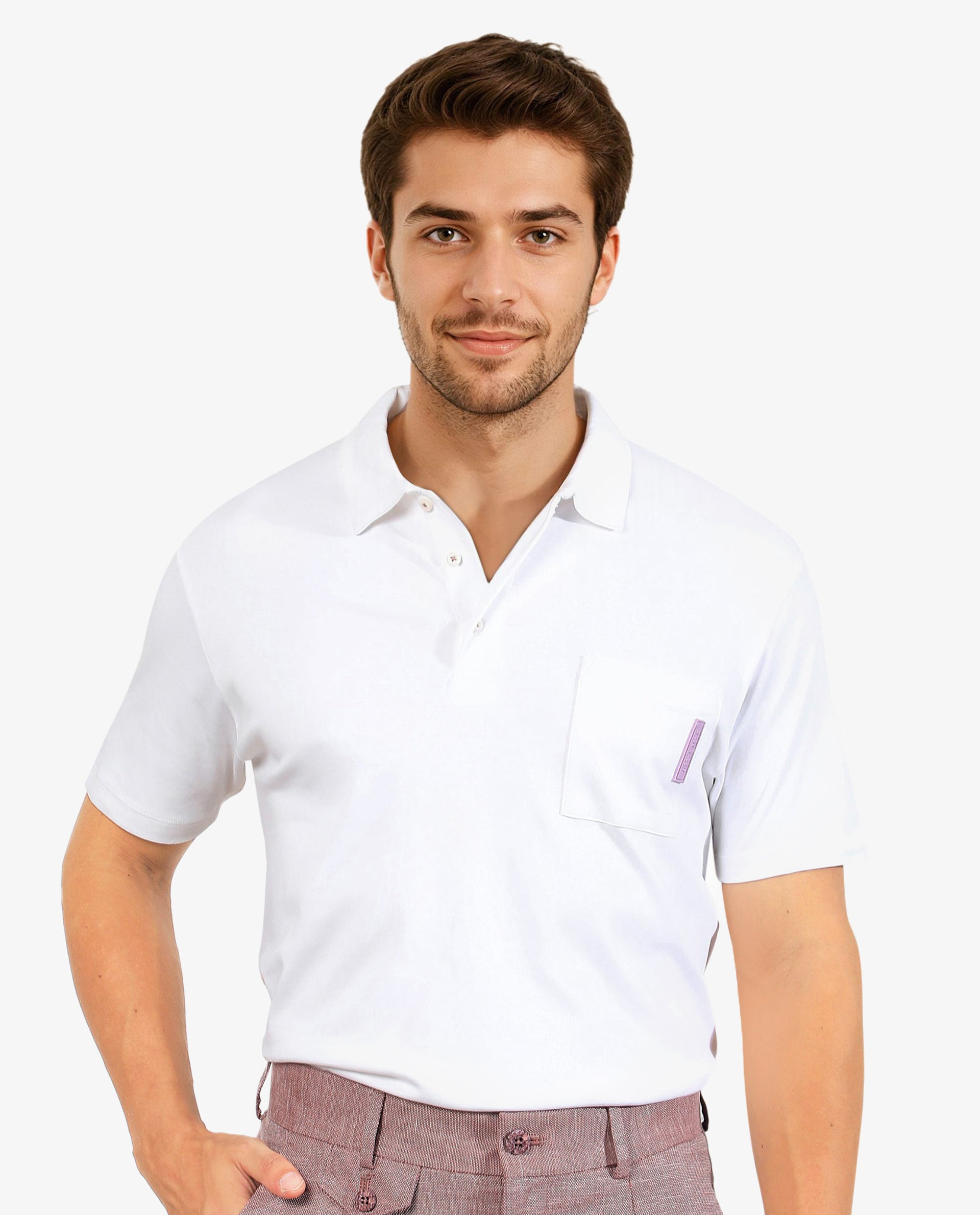 Rare Rabbit Men's Mirim White Cotton Plain Regular Fit Half Sleeve Polo