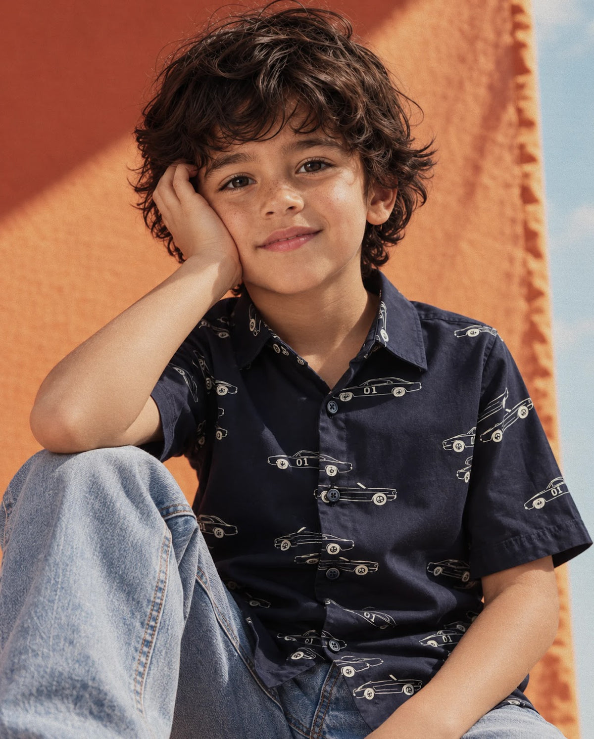 Rare Ones Kids Octa Navy Viscose Fabric Button Closure Regular Fit All Over Print Shirt