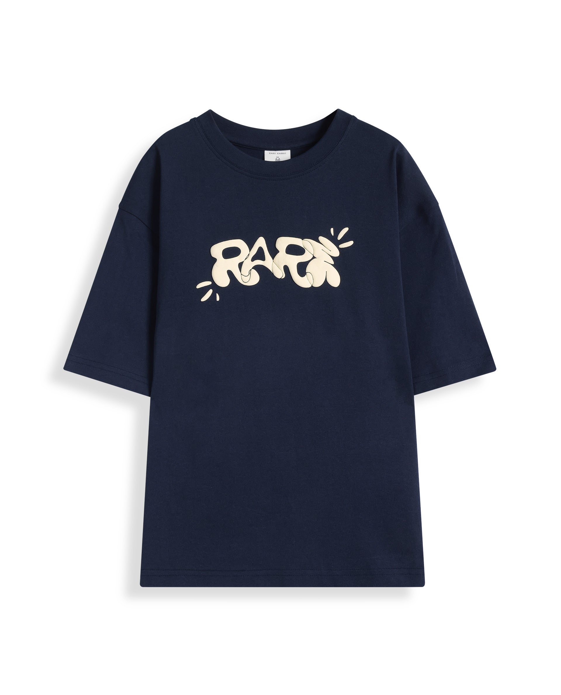 Rare Ones Kids Chris Navy Cotton Half Sleeves Crew Neck Oversized Fit Graphic Print T-Shirt