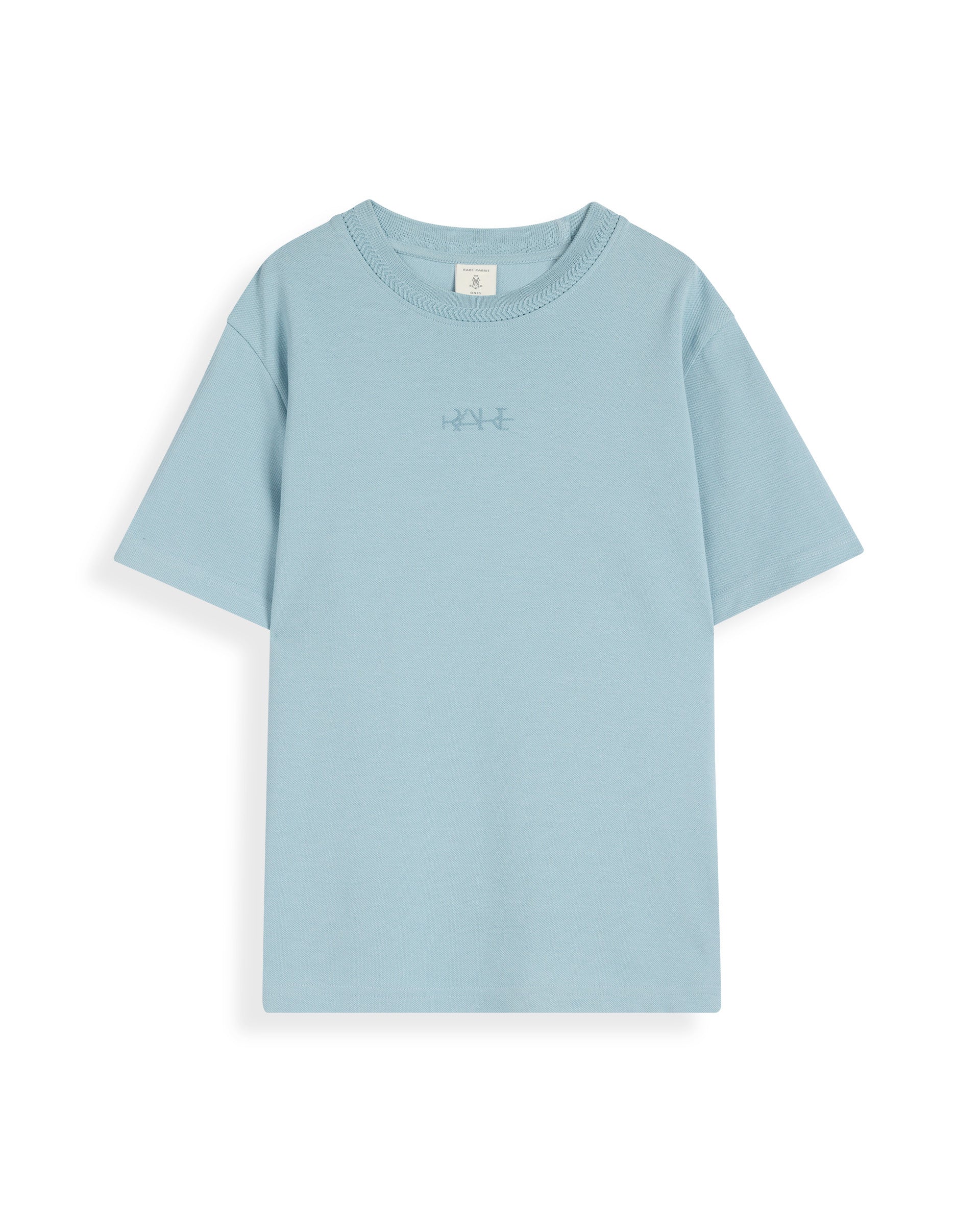 Rare Ones Kids Heron Light Blue Cotton Fabric Half Sleeves Crew Neck Embroidered T-Shirt