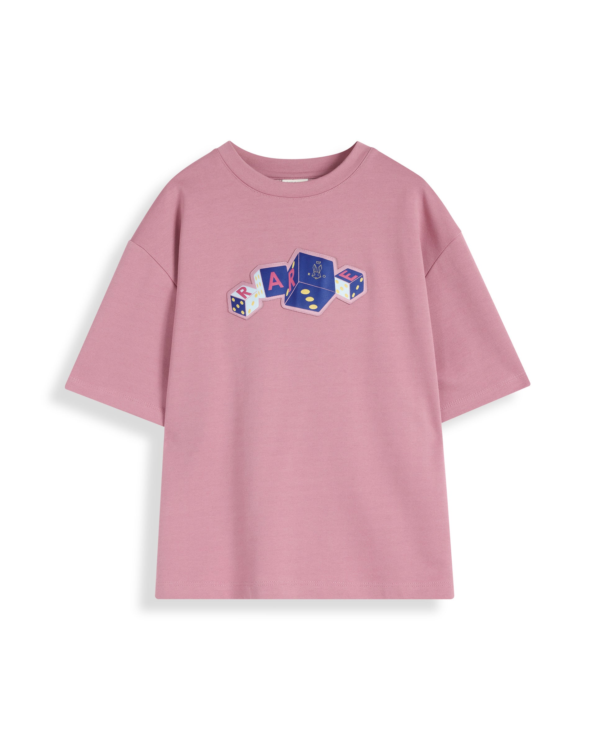 Rare Ones Kids Dice Pink Cotton Half Sleeves Crew Neck Boxy Fit Applique Print T-Shirt