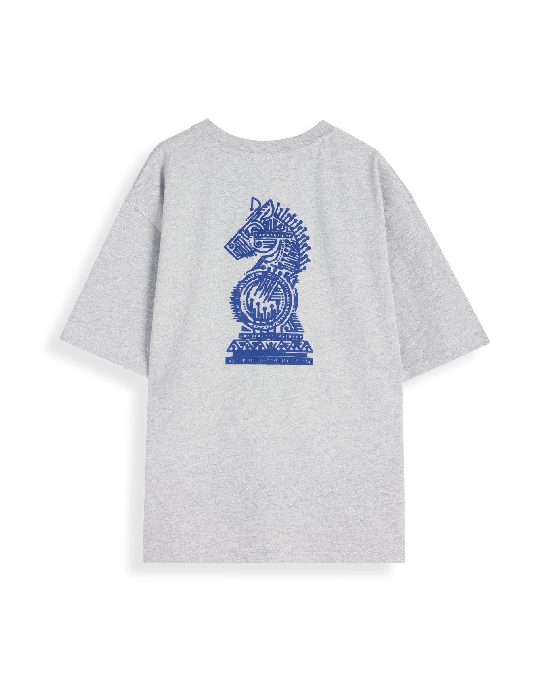 Rare Ones Kids Horse Melange Grey Cotton Half Sleeves Crew Neck Oversized Fit Graphic Back Print T-Shirt