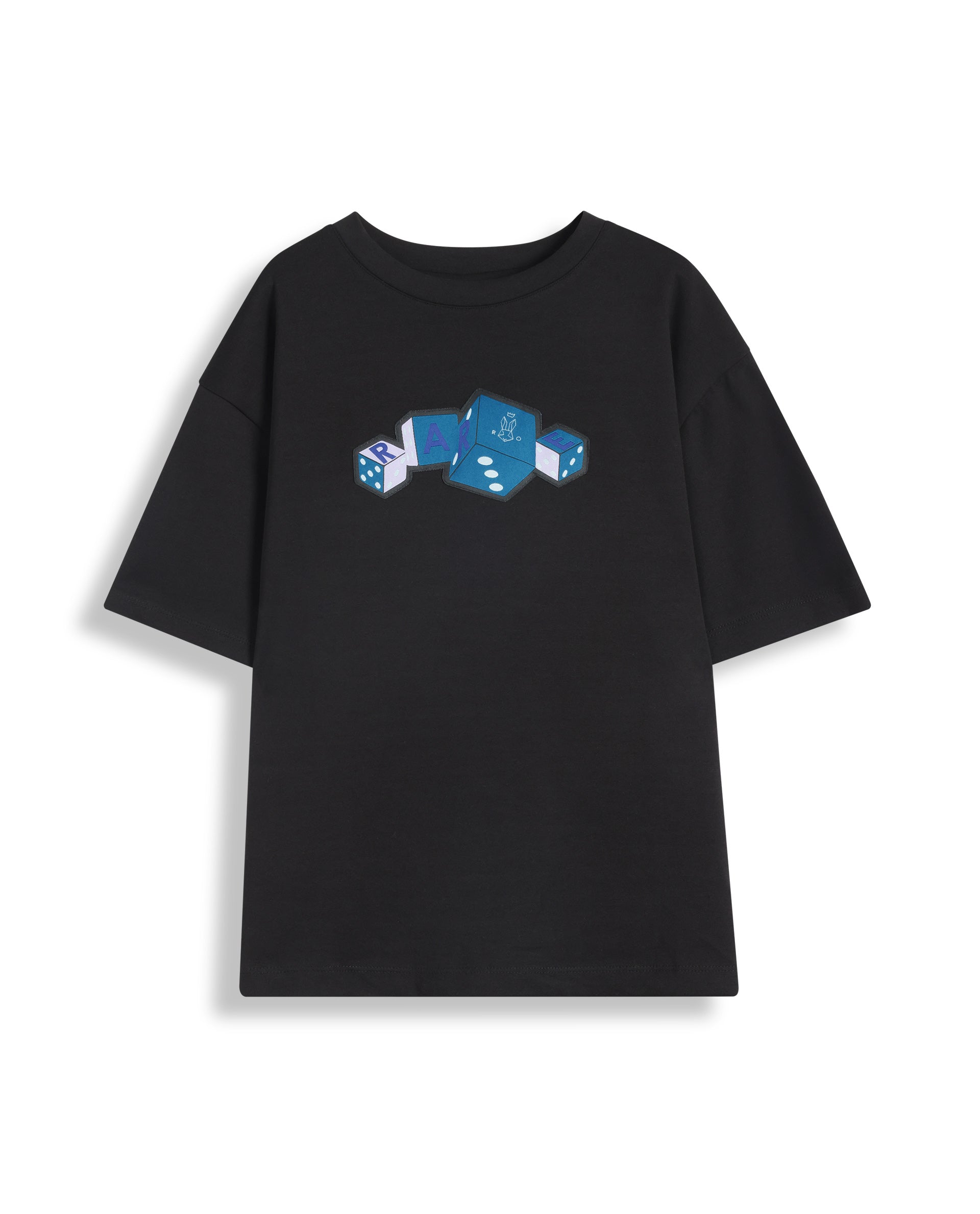 Rare Ones Kids Dice Black Cotton Half Sleeves Crew Neck Boxy Fit Applique Print T-Shirt