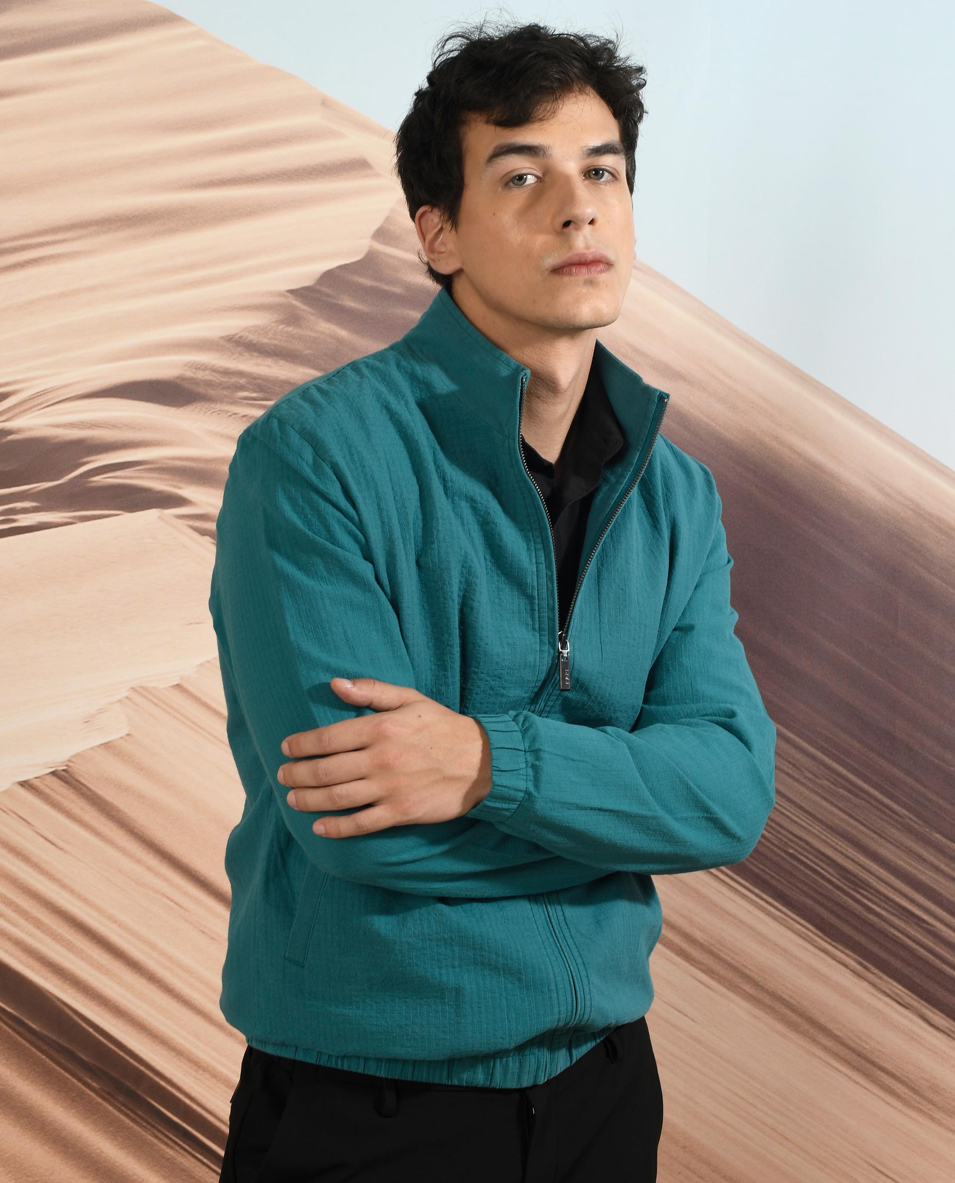 Rare Rabbit Men's Kenny Green Plain Seersucker Smart Jacket