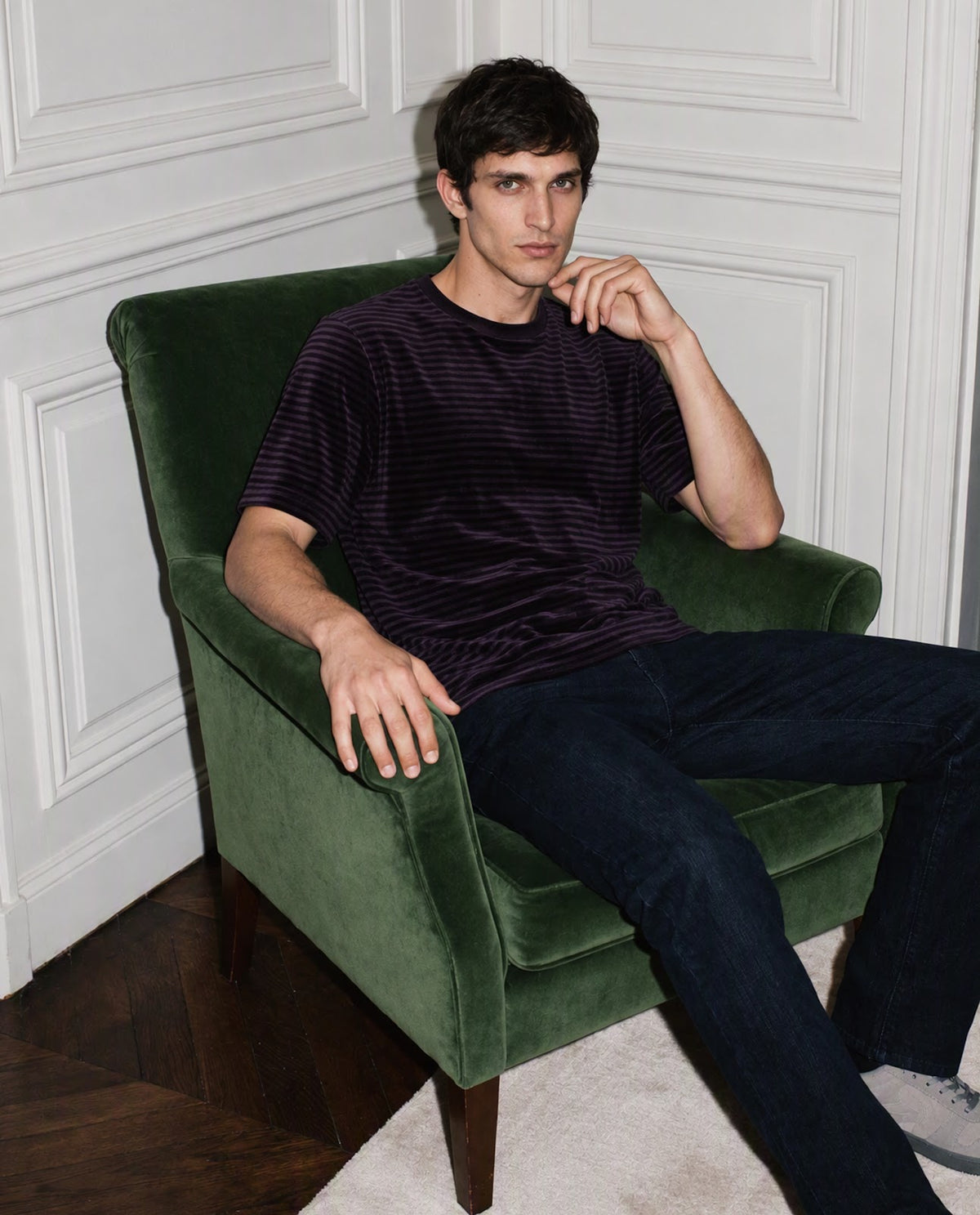 Rare Rabbit Men's Stride Dark Maroon Cotton Blend Crew Neck Relaxed Striped T-Shirt