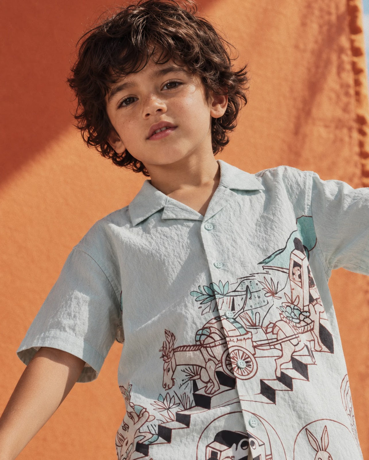Rare Ones Kids Ruff Light Green Viscose Button Closure Regular Fit Shirt