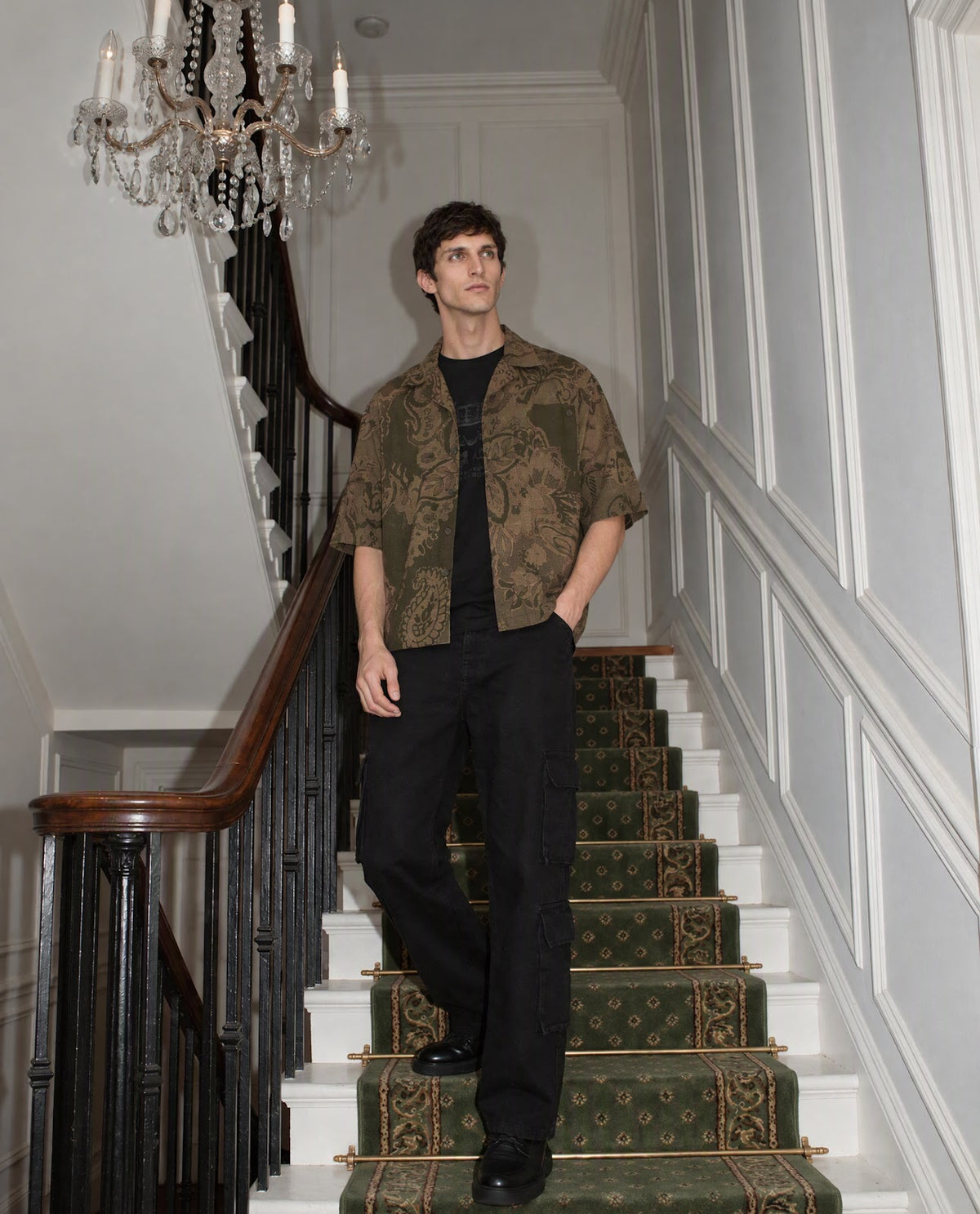 Rare Rabbit Men's Trish Olive Cotton Paisley Print Boxy Fit Half Sleeve Collared Shirt