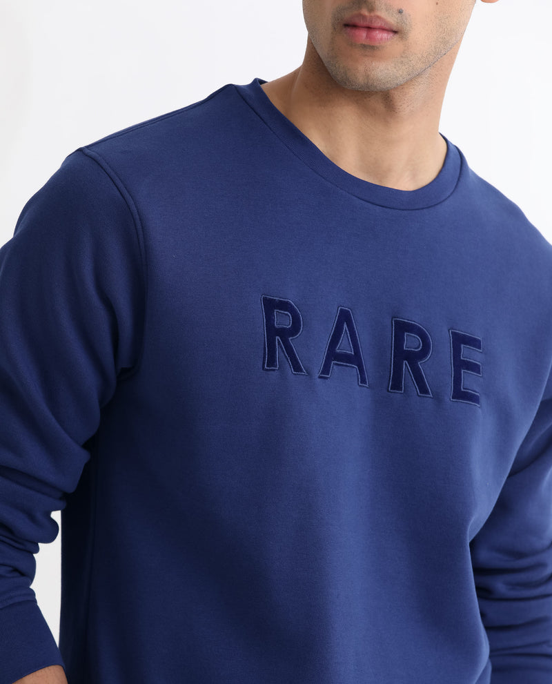 Rare Rabbit Men's Robbs Purple Cotton Polyester Full Sleeves Graphic Printed Logo Knitted Sweatshirt