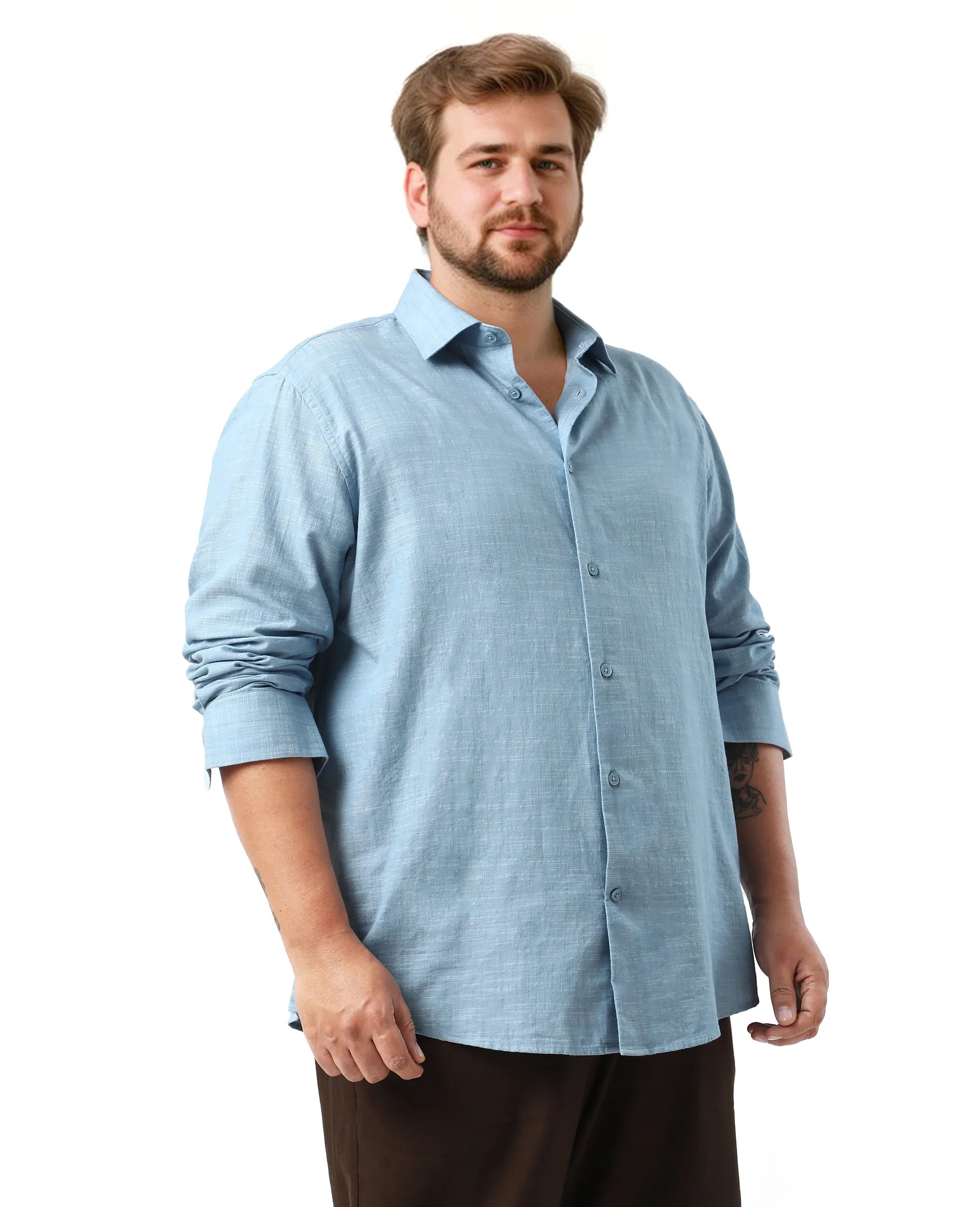 Rare Rabbit Men's Sluz Big Light Blue Cotton Fabric Full Sleeves Collared Neck Button Closure Checks Shirt
