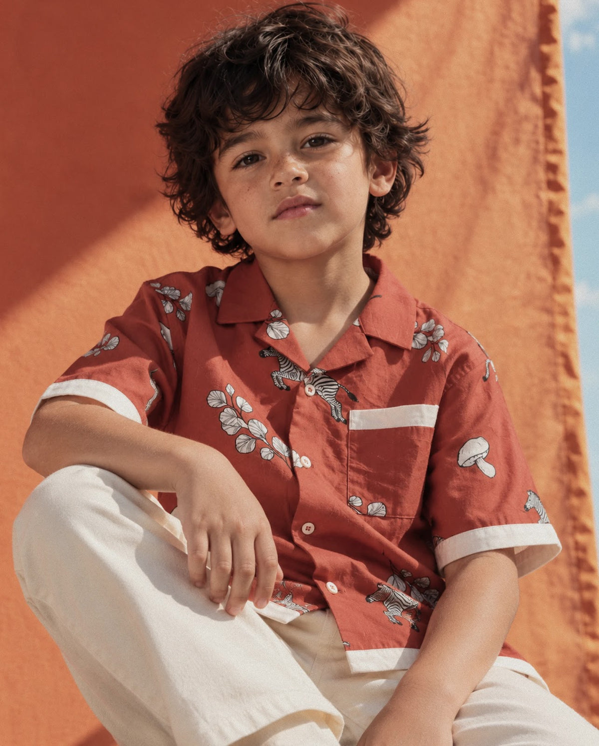 Rare Ones Kids Valer Red Viscose Blend Fabric Button Closure Regular Fit Shirt