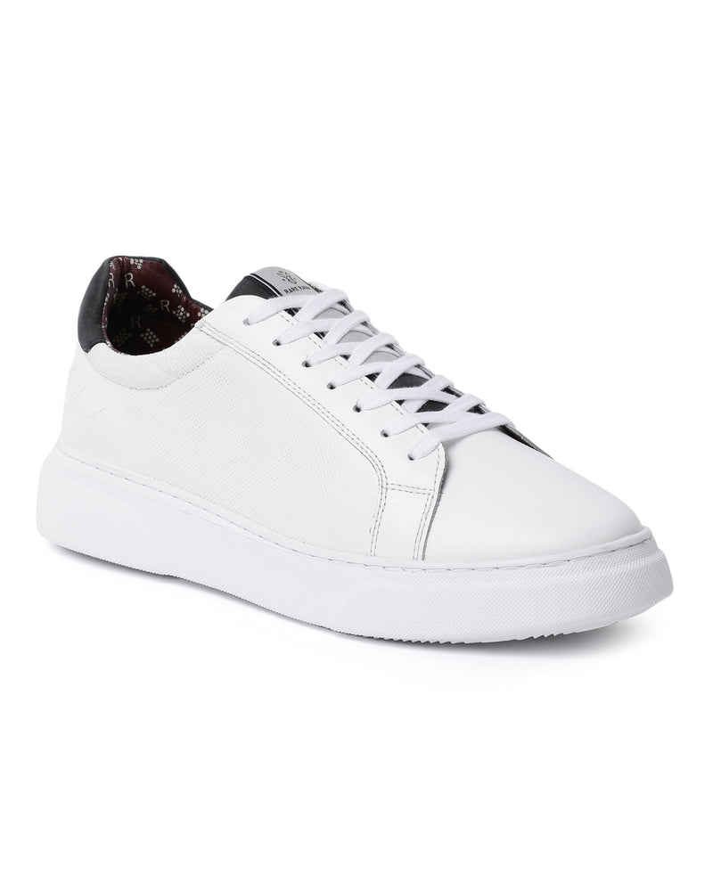 Rare Rabbit Men's Rowan White-Navy Round-Toe Lace-Up Solid Sneakers Shoes