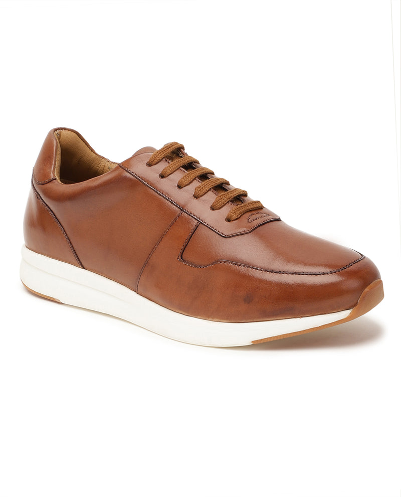 Rare Rabbit Men's Ascot1 Tan Oxford Style Low-Top Smart Casual Leather Sneakers Shoes