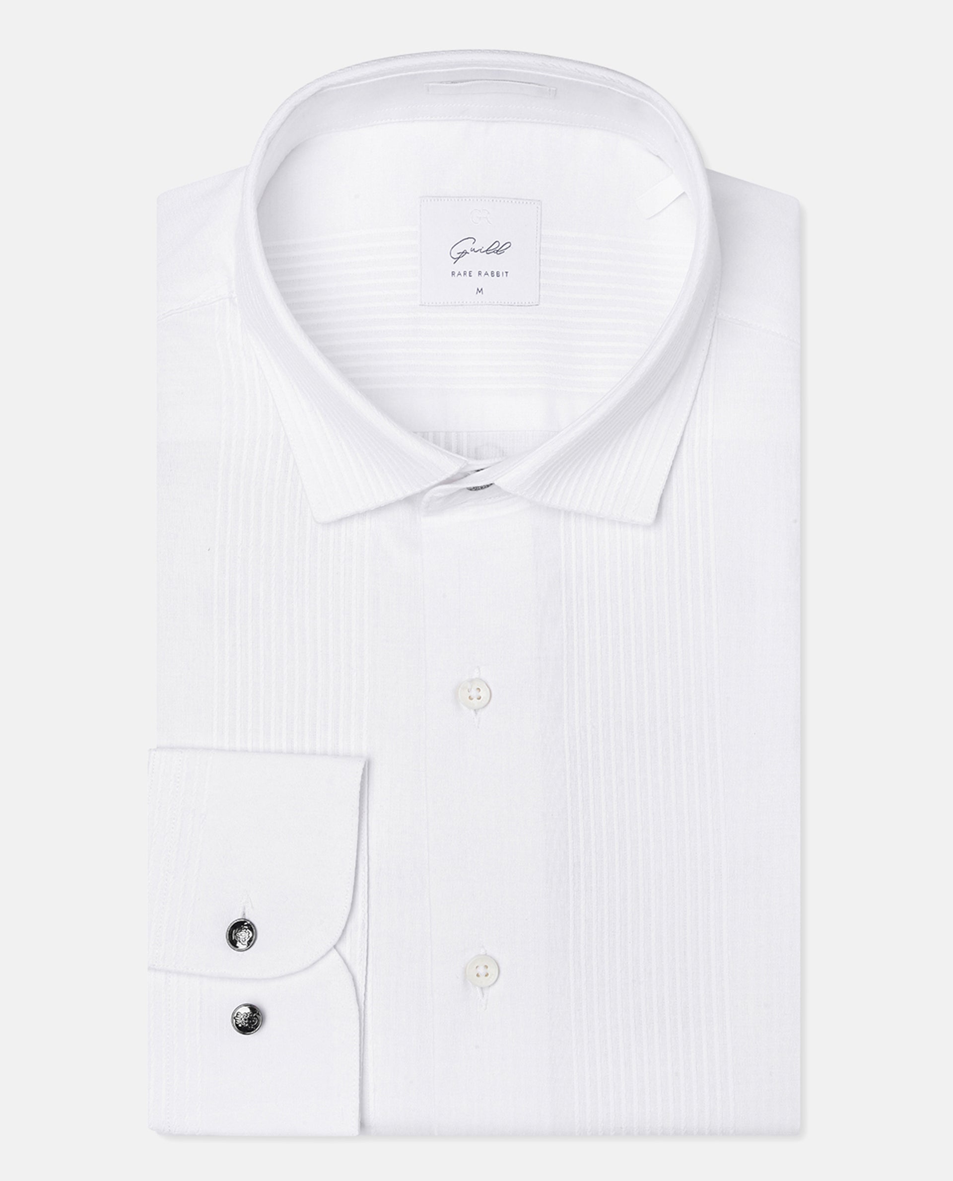 Rare Rabbit Men's Lurtz-1 White Cotton Fabric Full Sleeves Striped Shirt