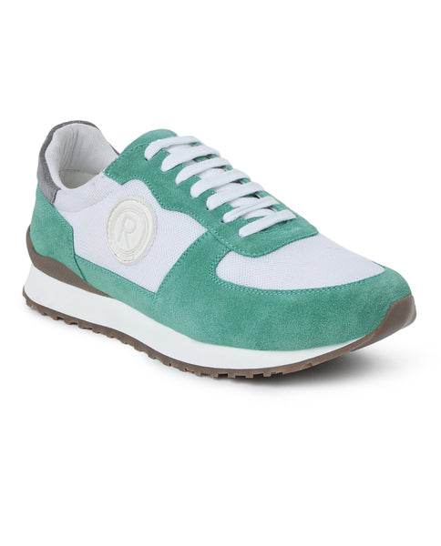 Rare Rabbit Men's Jacko Green-White Suede Colorblocked Lace-Up Low Top