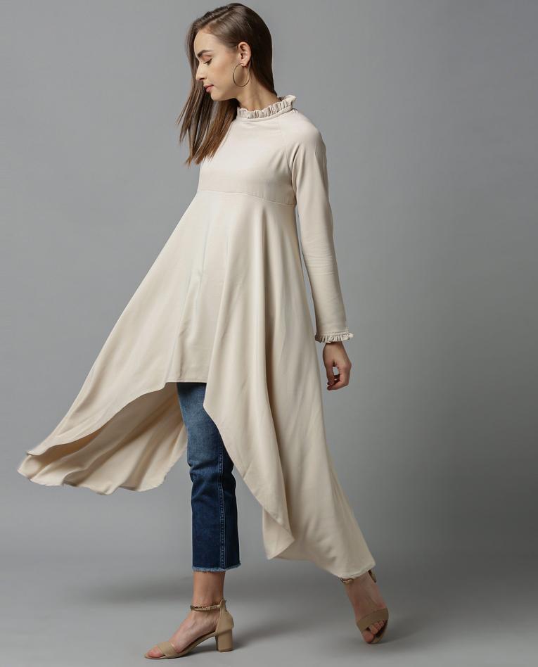 Rareism Women Concert Beige Dress Full Sleeves Solid