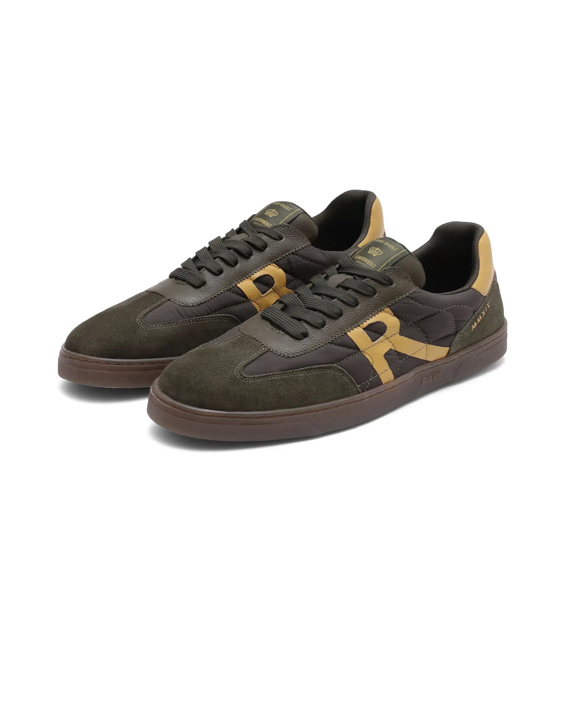 Rare Rabbit Men Atlas Olive Genuine Suede and Parachute Dual Tone Lace-Up Sneaker Shoes