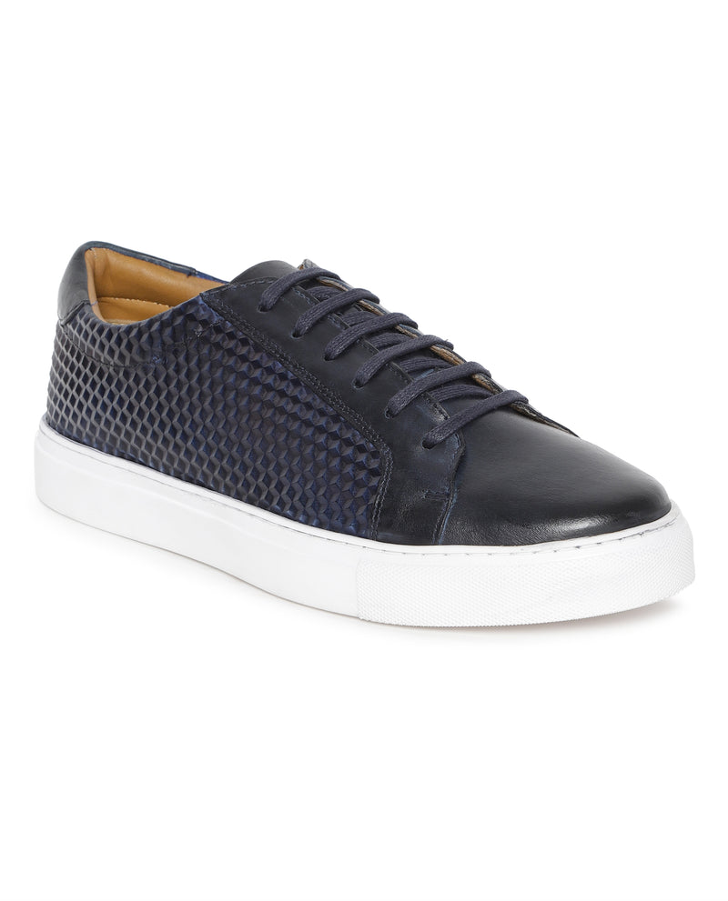 Rare Rabbit Men's Lyme Navy Derby Style Textured Casual Leather Sneakers Shoes