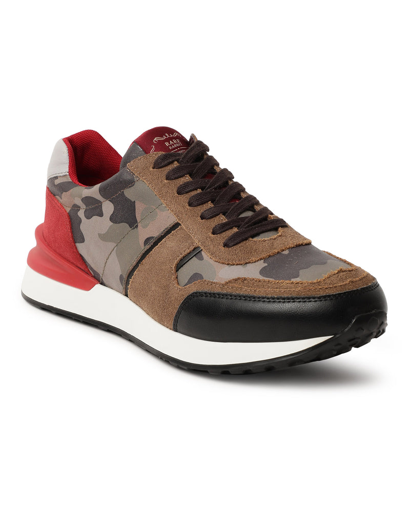 Rare Rabbit Men's Jaww Black Oxford Style Camouflage Suede Leather Smart Casual Sneakers Shoes
