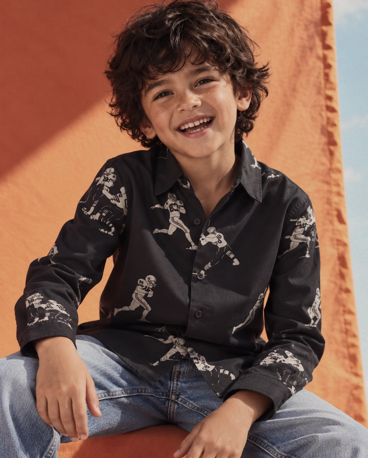 Rare Ones Kids Rugg Dark Navy Viscose Fabric Button Closure Regular Fit Digital Print Shirt