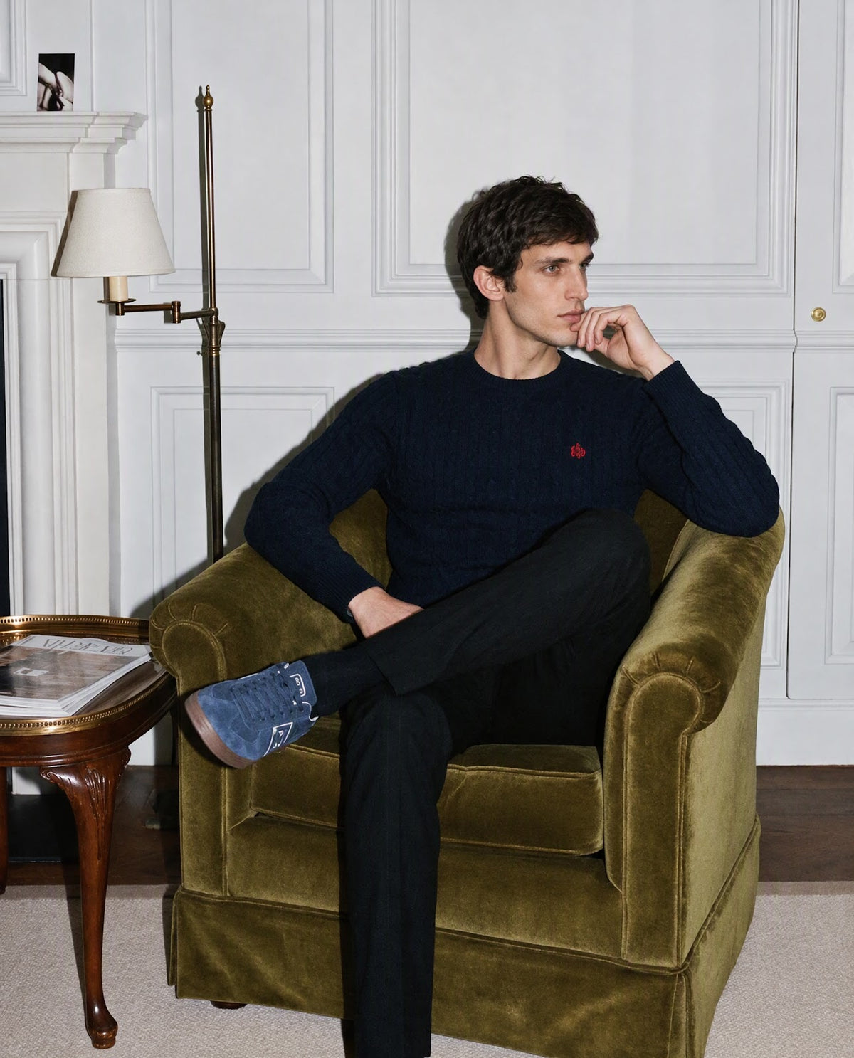 Rare Rabbit Men's Prota Navy Cotton Plain Regular Fit Full Sleeve Crew Neck Sweater