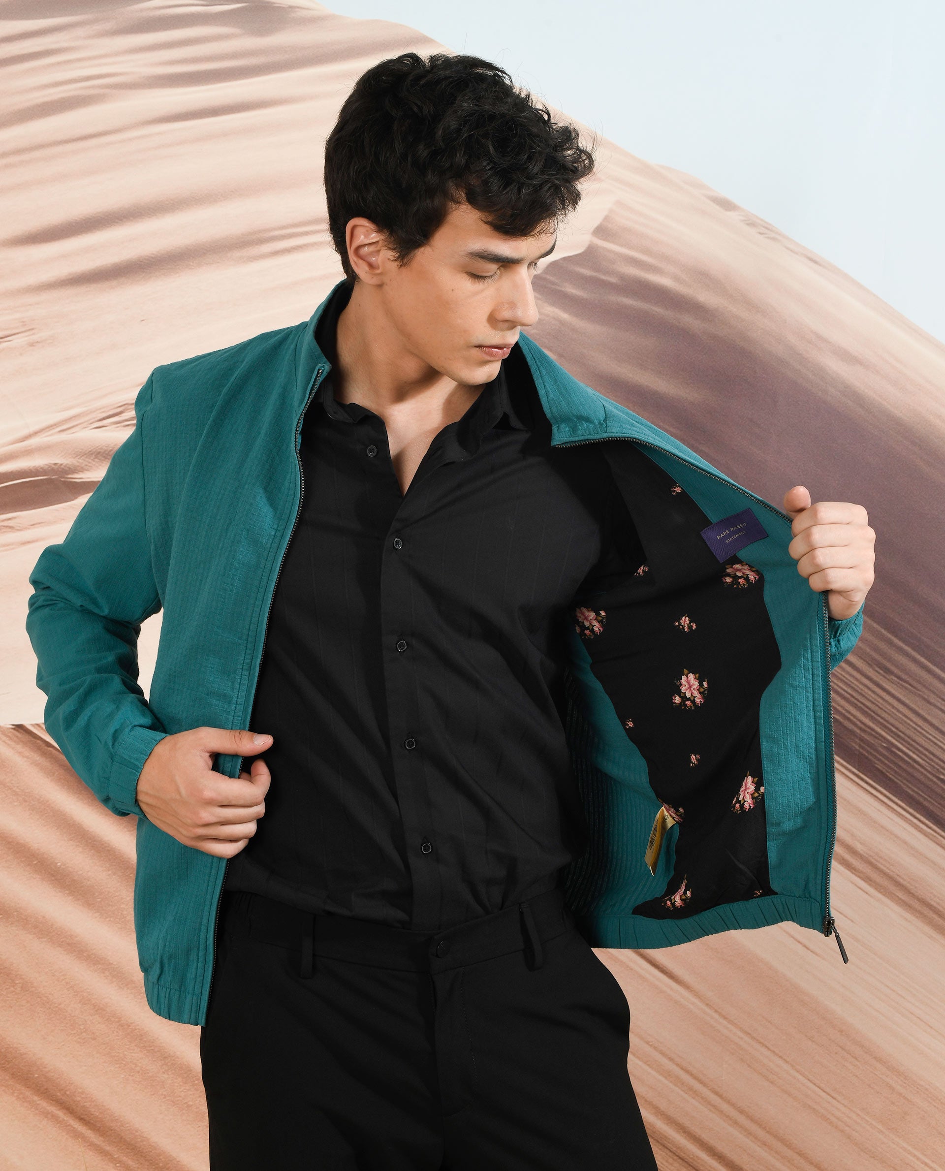 Rare Rabbit Men's Kenny Green Plain Seersucker Smart Jacket