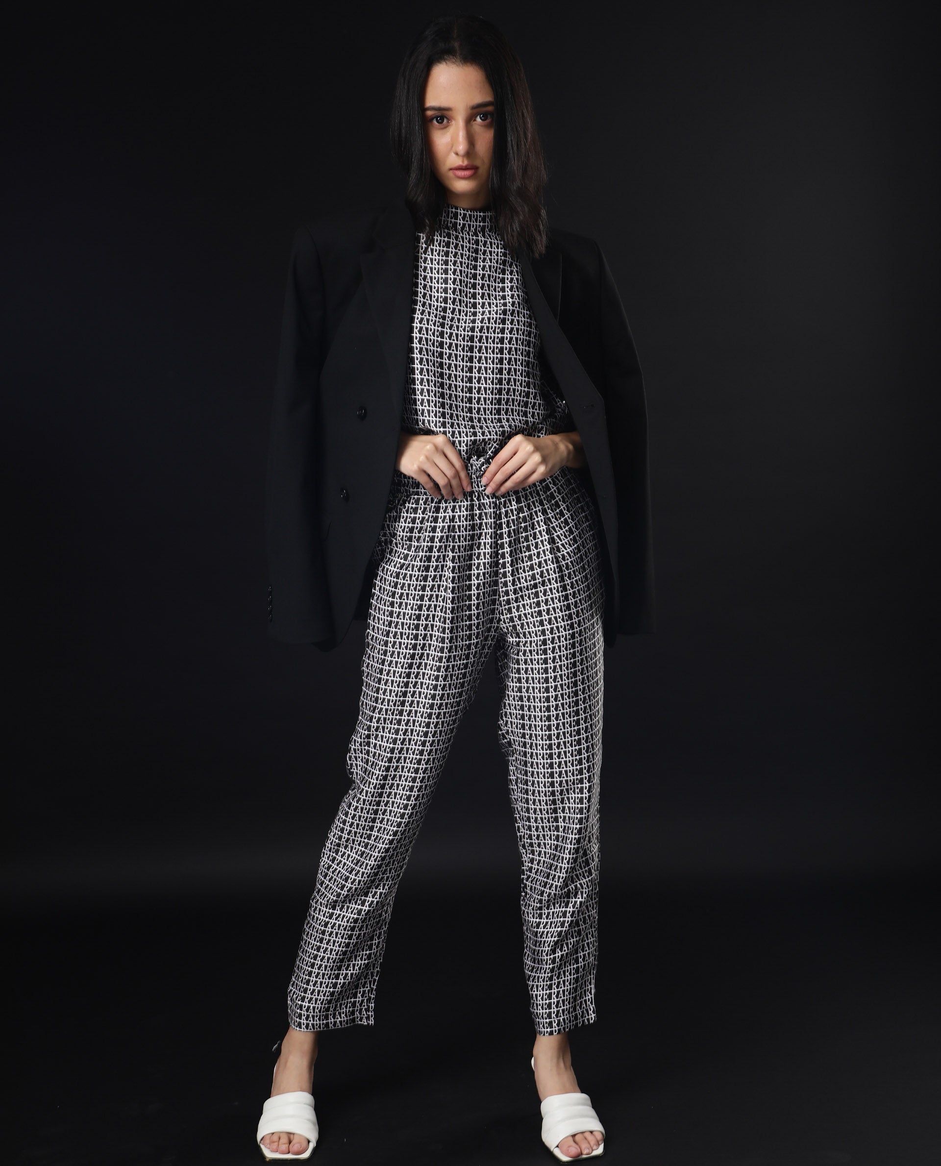 Rareism Womens Remont Black Top Modal Satin Fabric Regular Fit Sleeveless High Neck