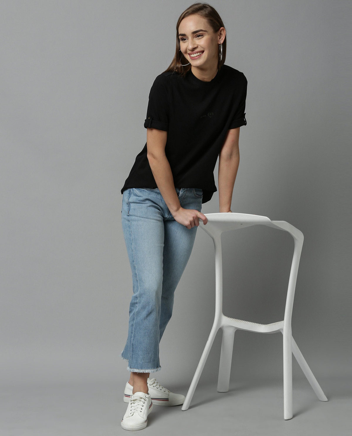 Rareism Women Nova Tee Black Top Short Sleeves