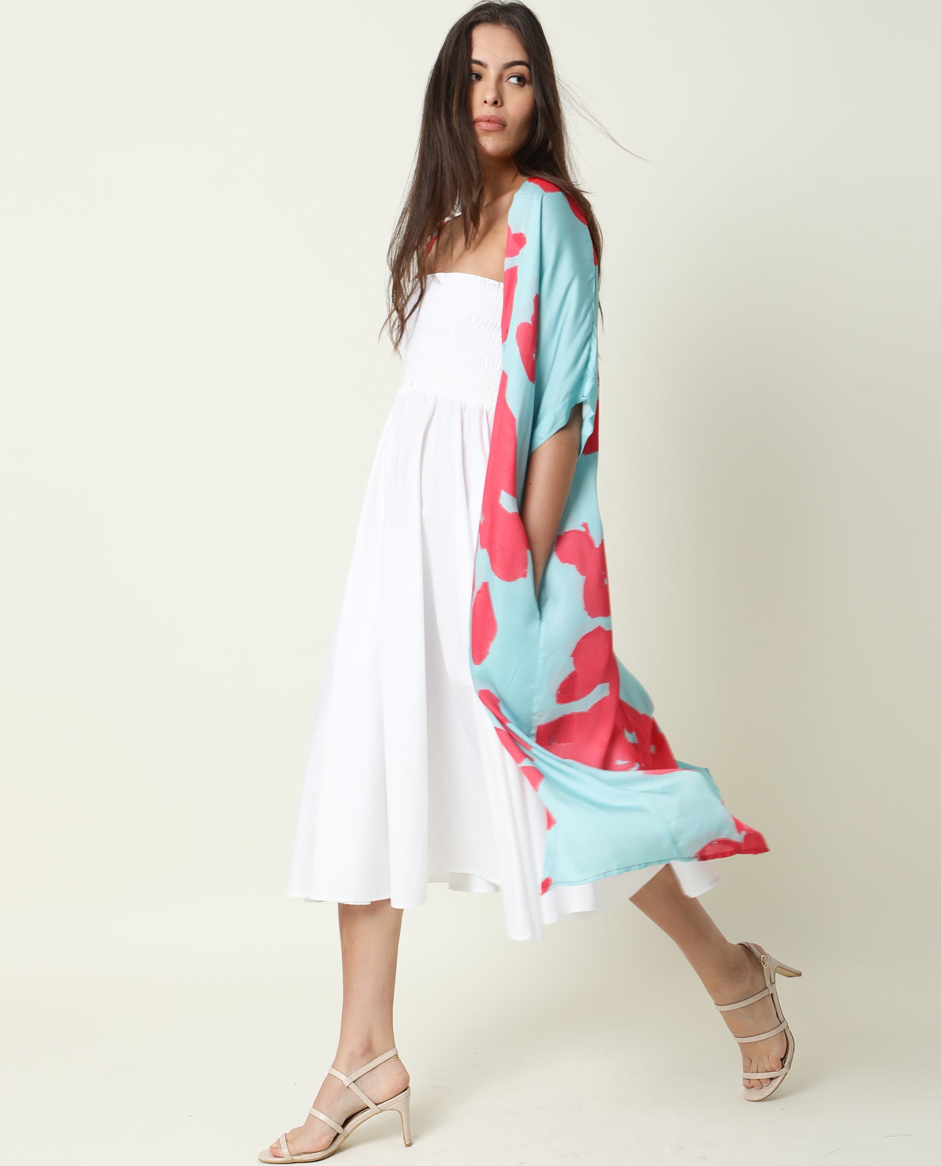 Rareism Womens Petunia Navy Shrug Cotton Fabric Half Sleeve V Neck