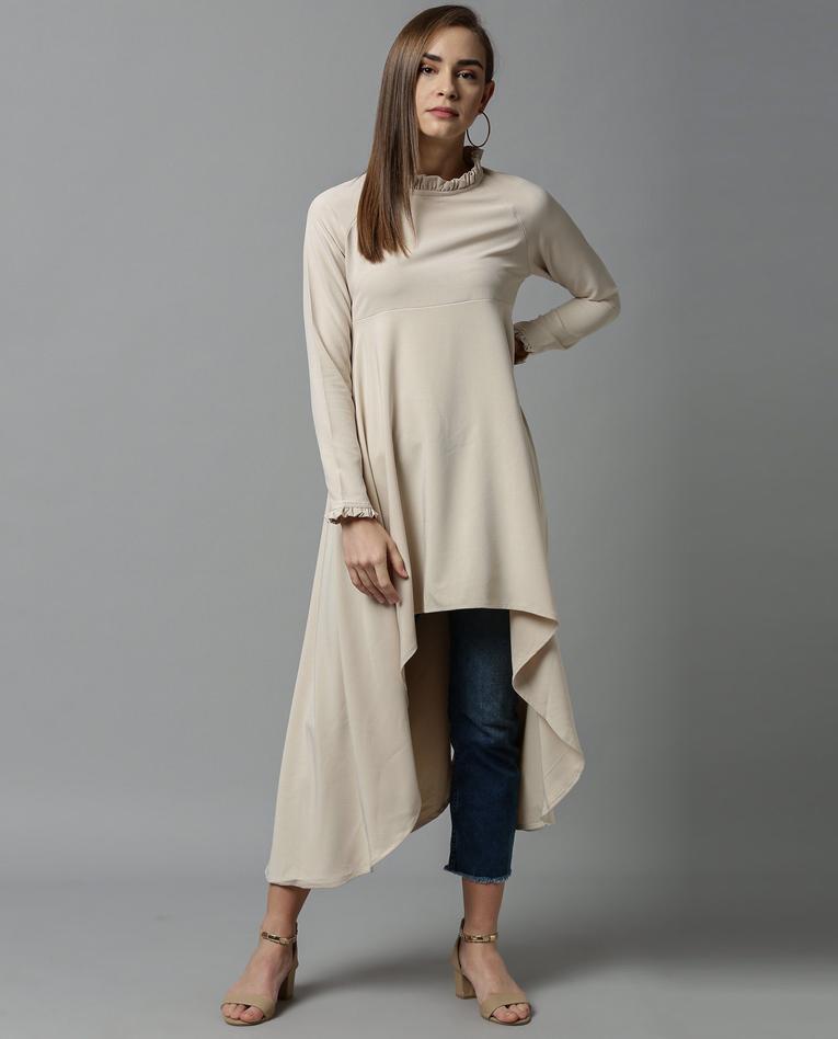 Rareism Women Concert Beige Dress Full Sleeves Solid