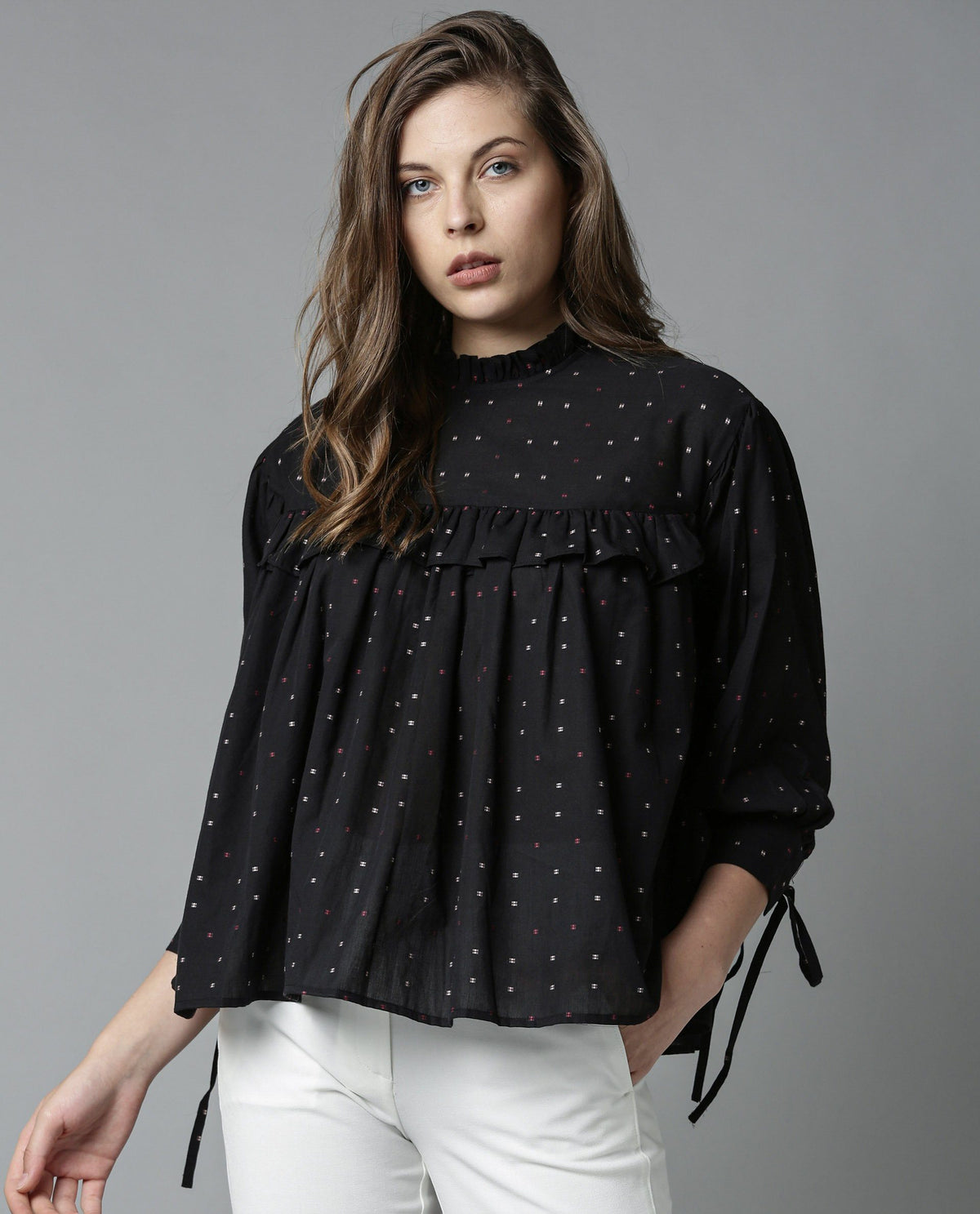 Rareism Women Street Black Top Full Sleeves Solid