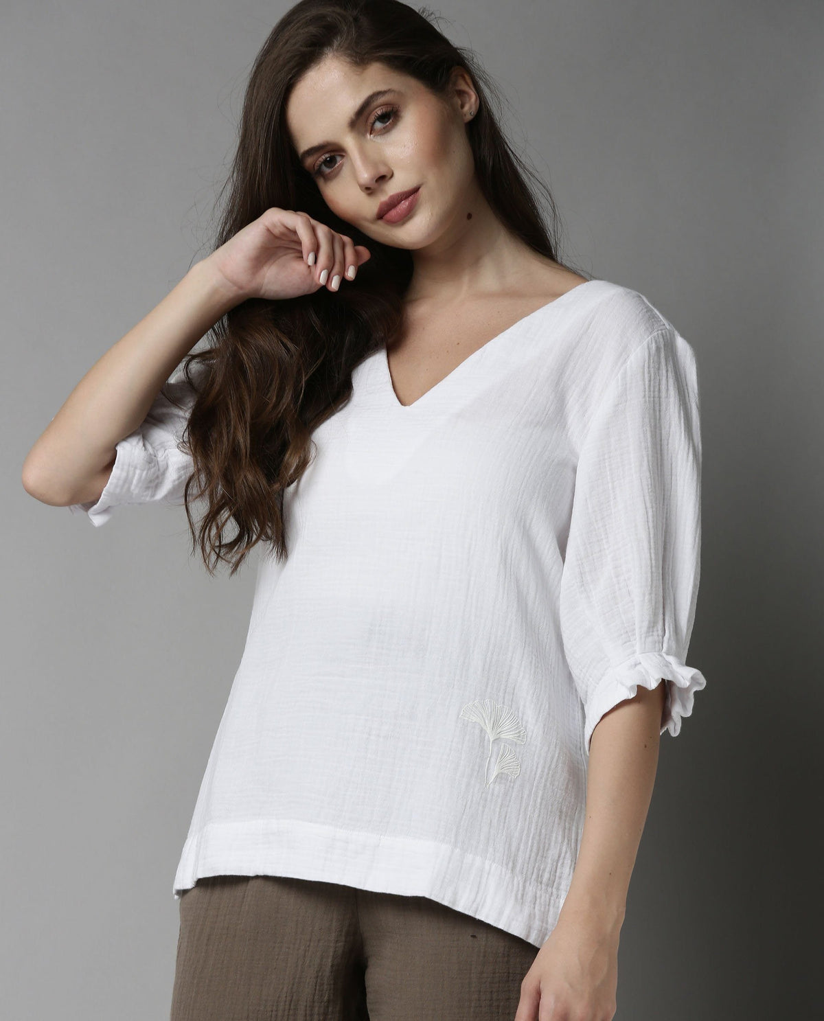 Rareism Women Glacier White Top Full Sleeves Solid