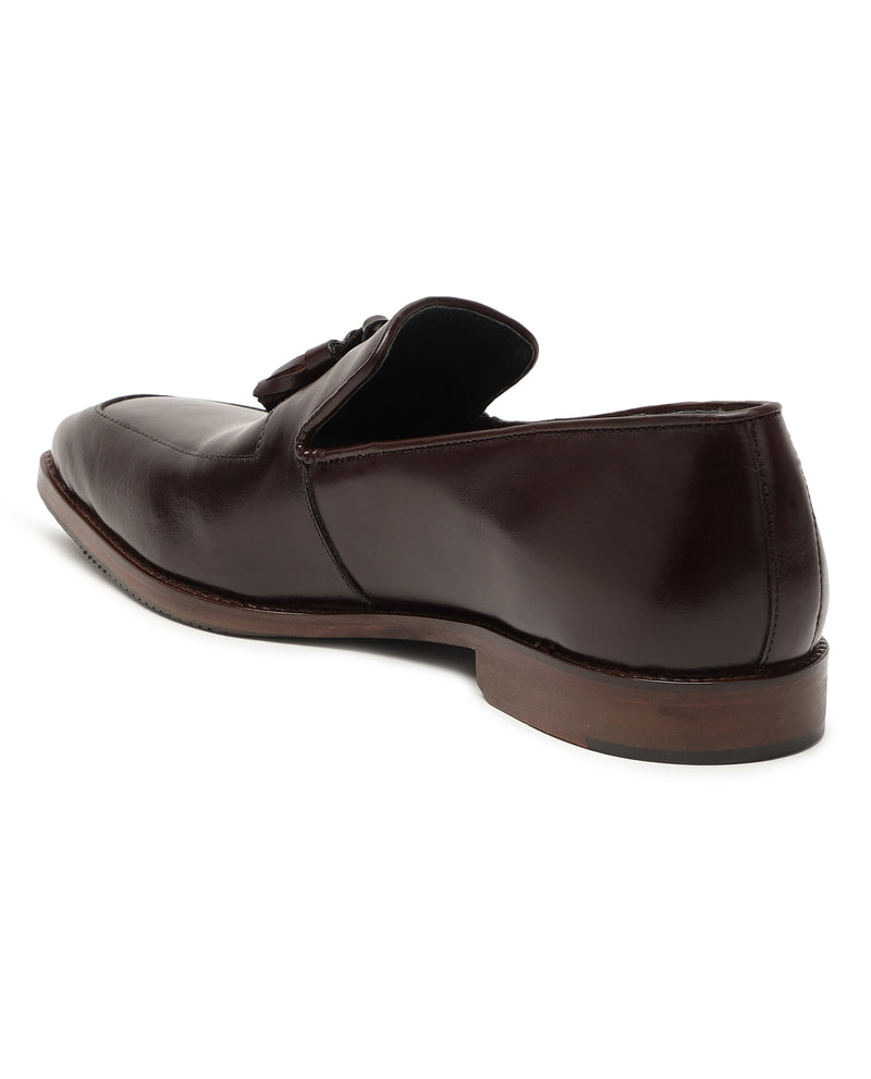Rare Rabbit Men's Houston Brown Leather Tassled Premium Loafer Shoes