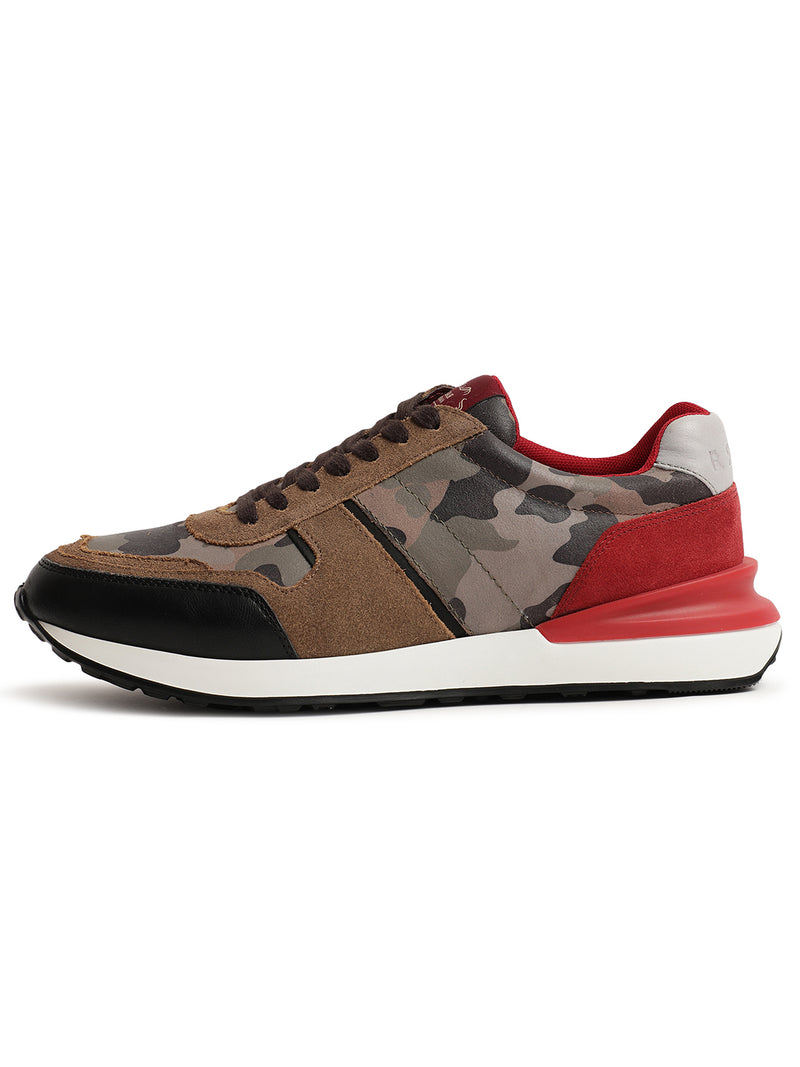 Rare Rabbit Men's Jaww Black Oxford Style Camouflage Suede Leather Smart Casual Sneakers Shoes