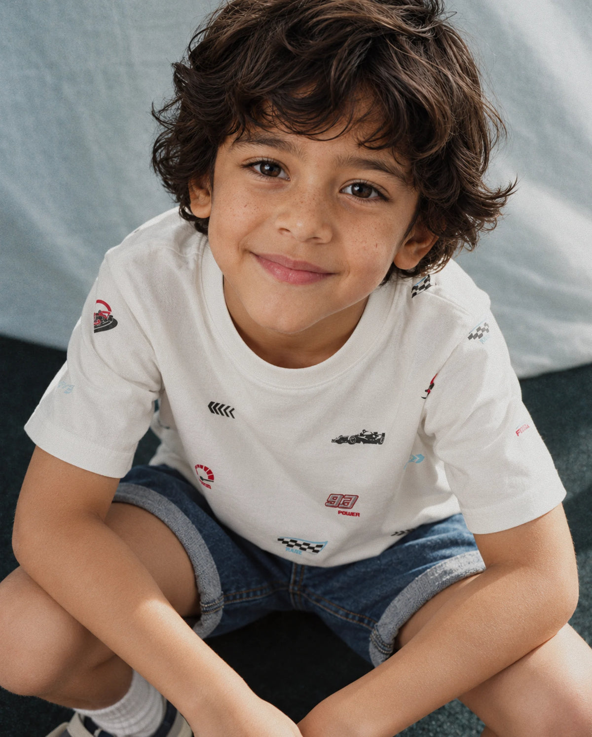Rare Ones Kids Tygo White Cotton Fabric Pull-On Oversized Fit Printed T-Shirt