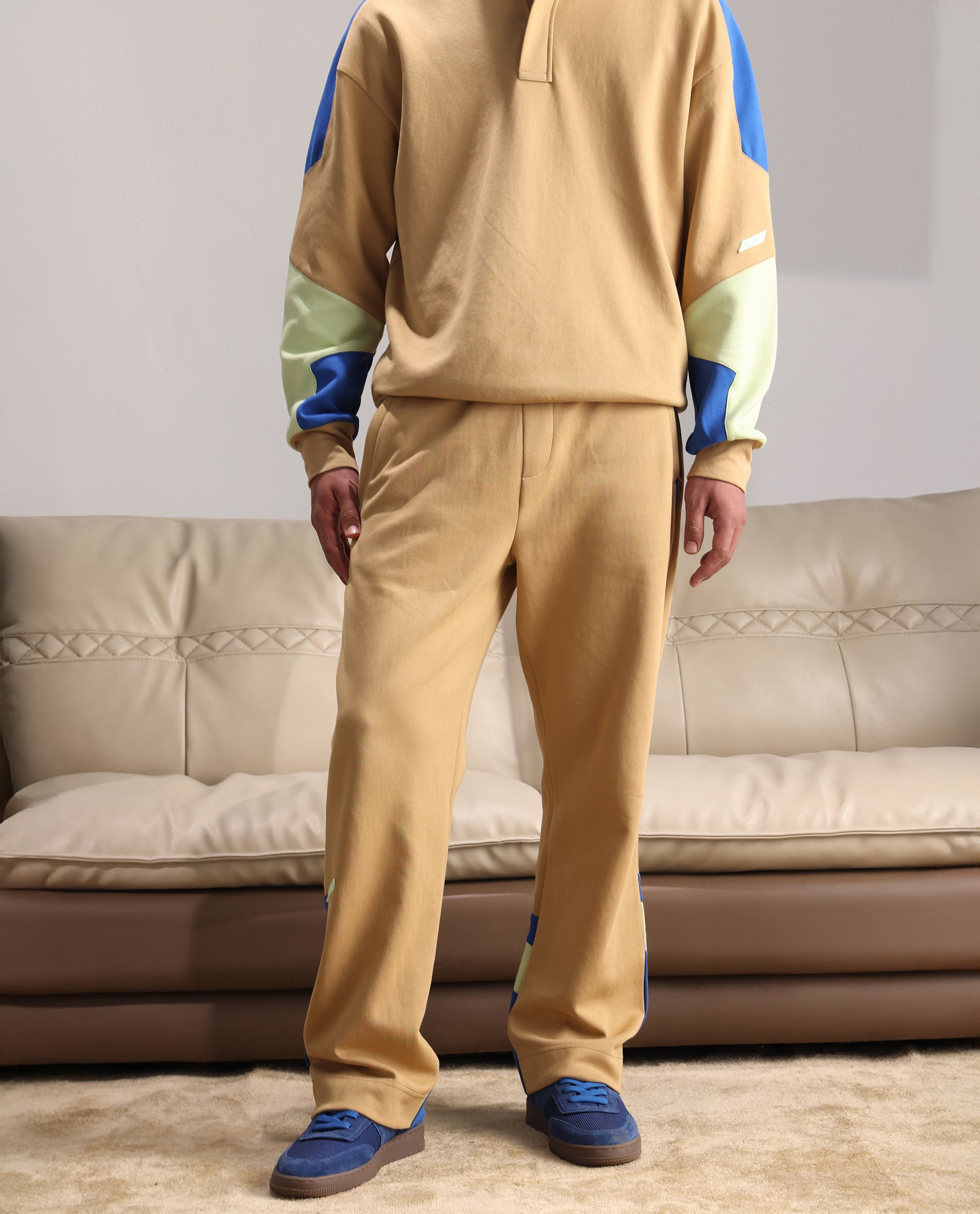 Rare Rabbit Men Armon-1 Dusky Beige Full Sleeve Drawstring Closure Printed Track Pant