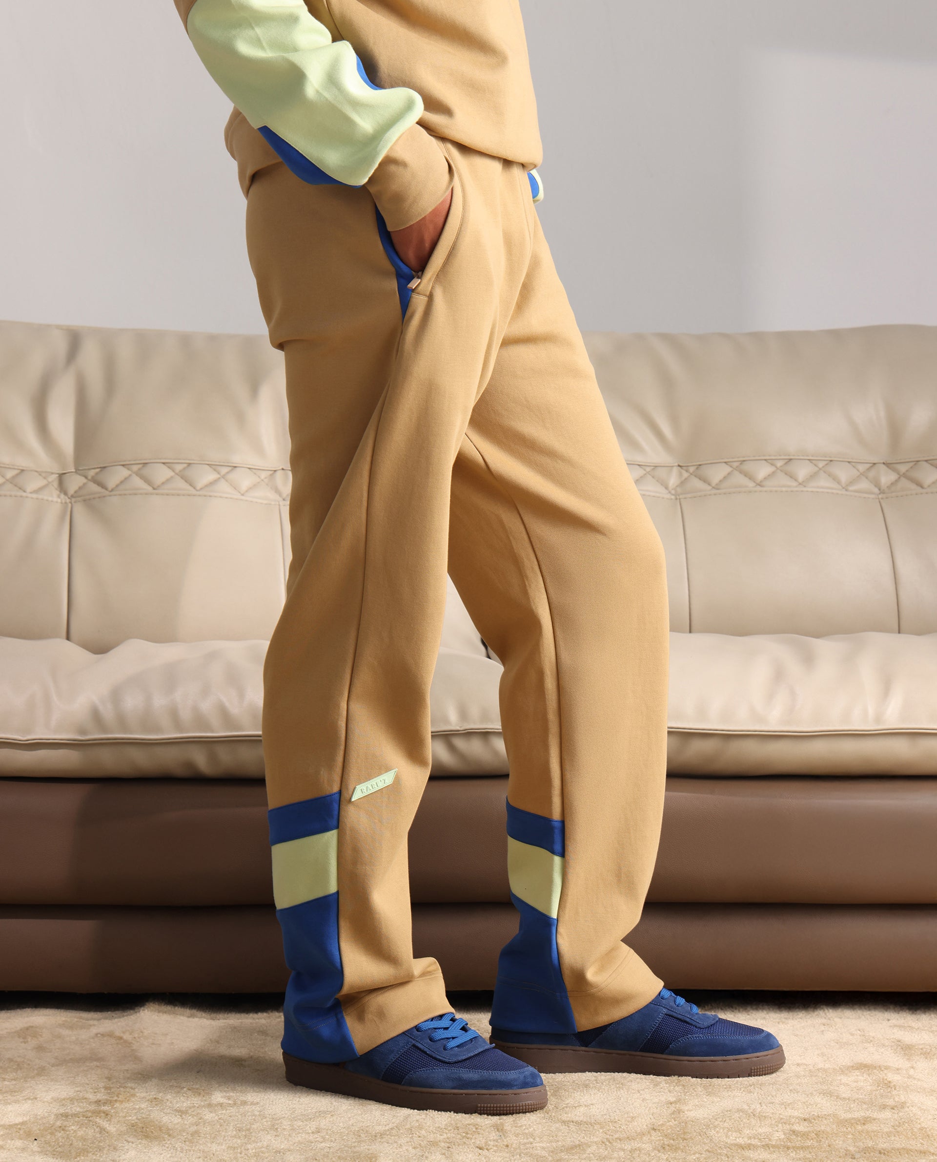 Rare Rabbit Men Armon-1 Dusky Beige Full Sleeve Drawstring Closure Printed Track Pant