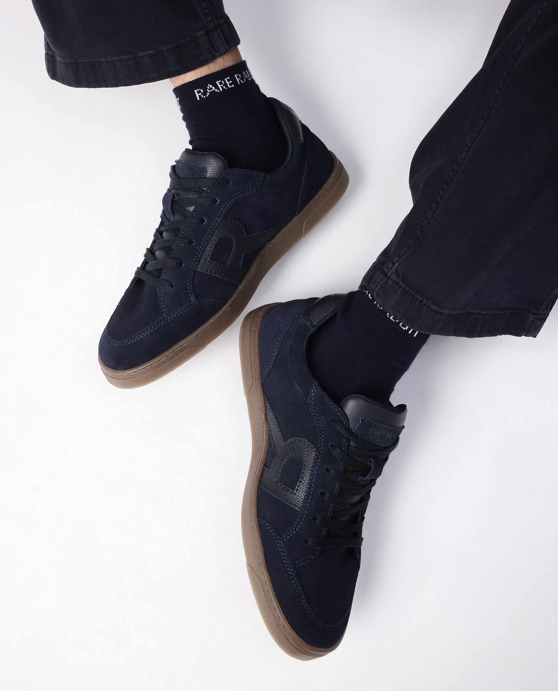 Rare Rabbit Men's Antares Blue Low-Top Lace Up Premium Suede With Genuine Leather Sneaker