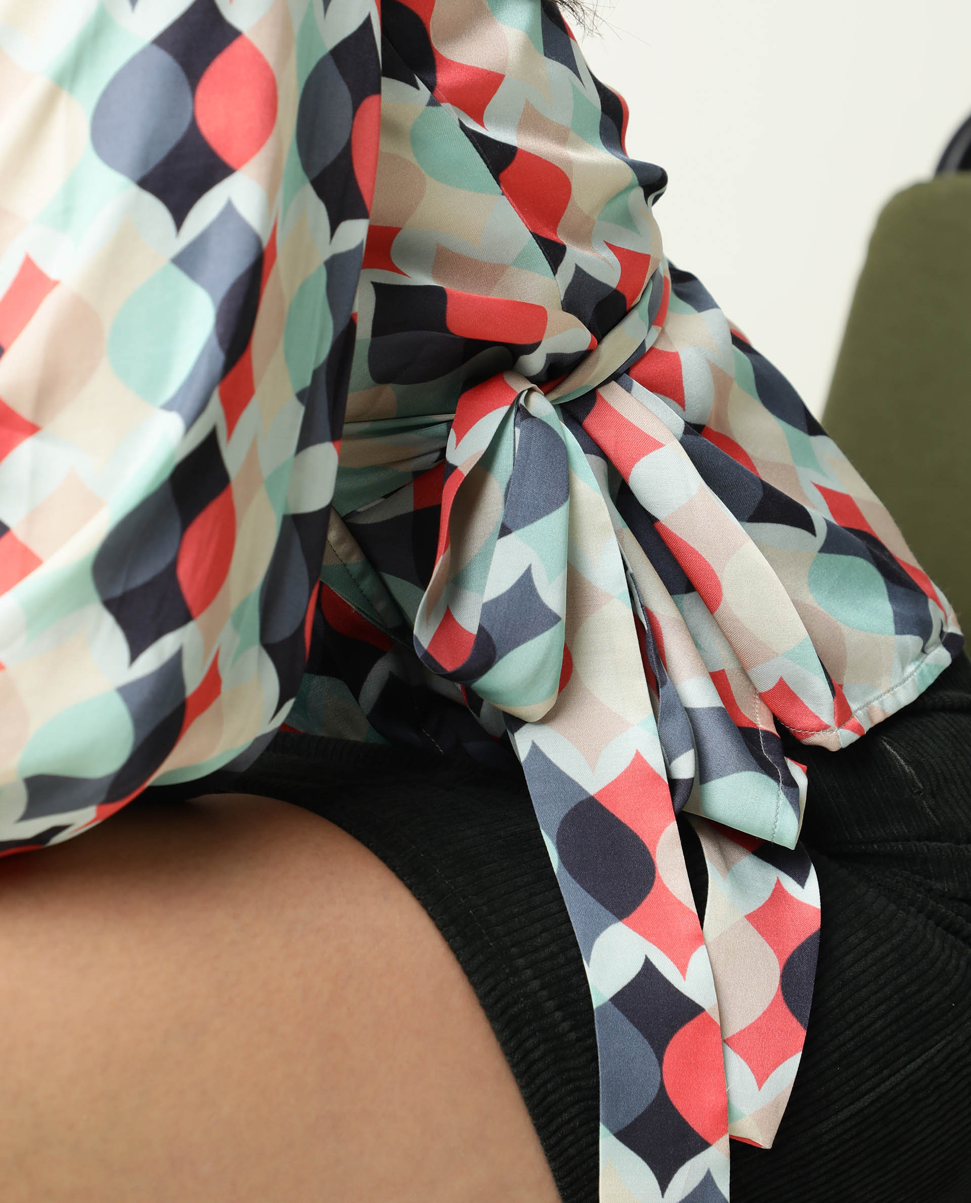 Rareism Womens Golf Multi Top Modal Satin Fabric  Full Sleeve V Neck