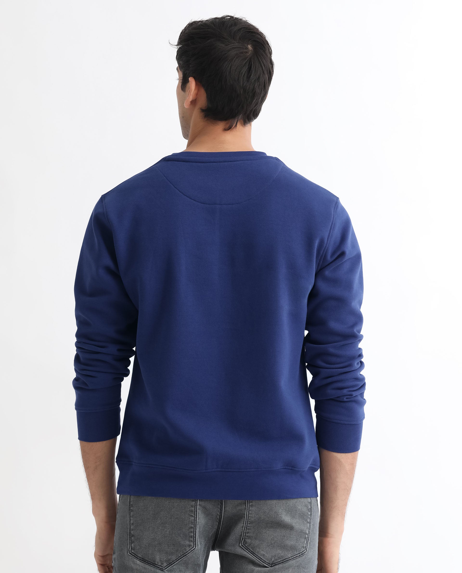 Rare Rabbit Men's Robbs Purple Cotton Polyester Full Sleeves Graphic Printed Logo Knitted Sweatshirt