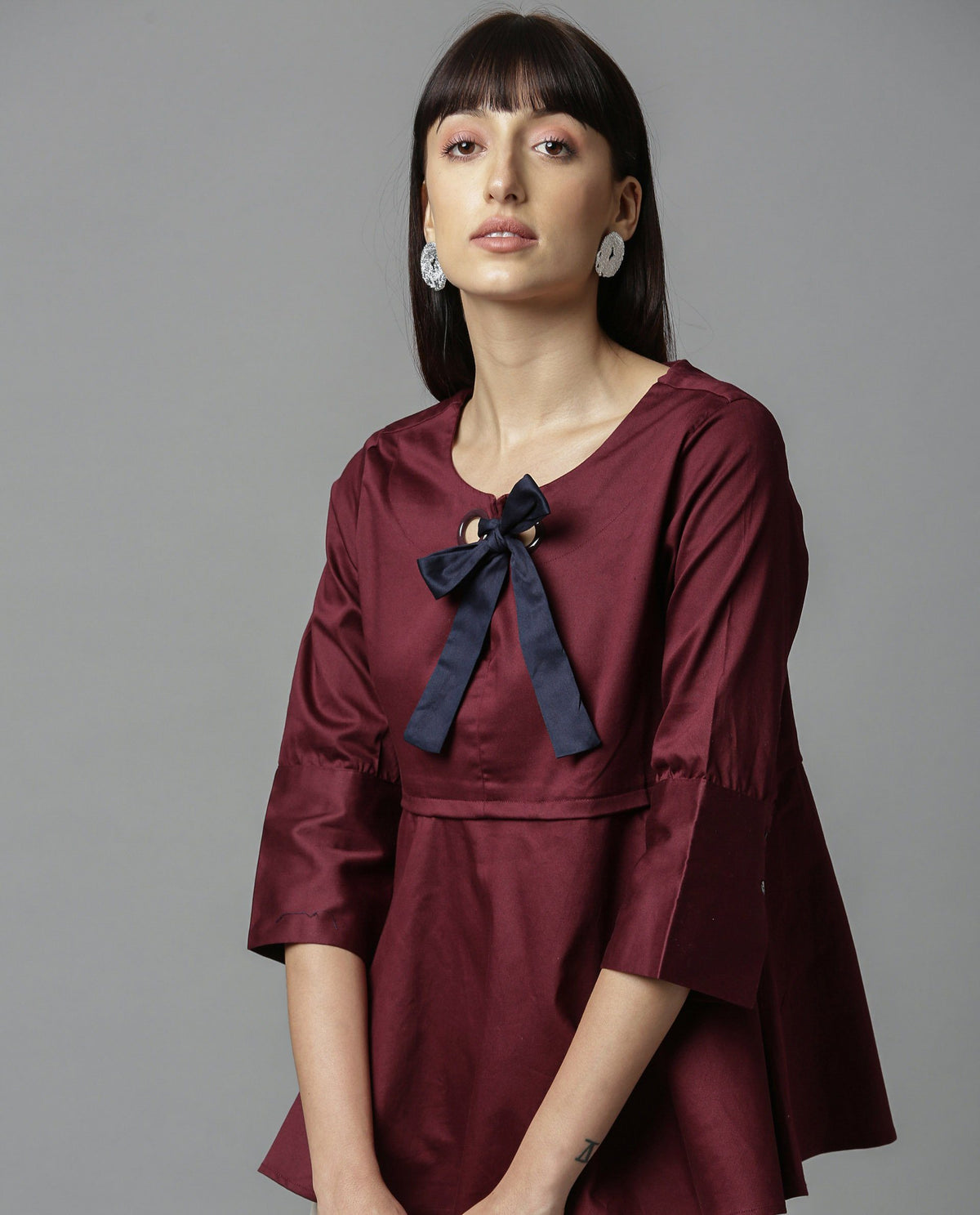 Rareism Women Rody Maroon Top Short Sleeves Solid