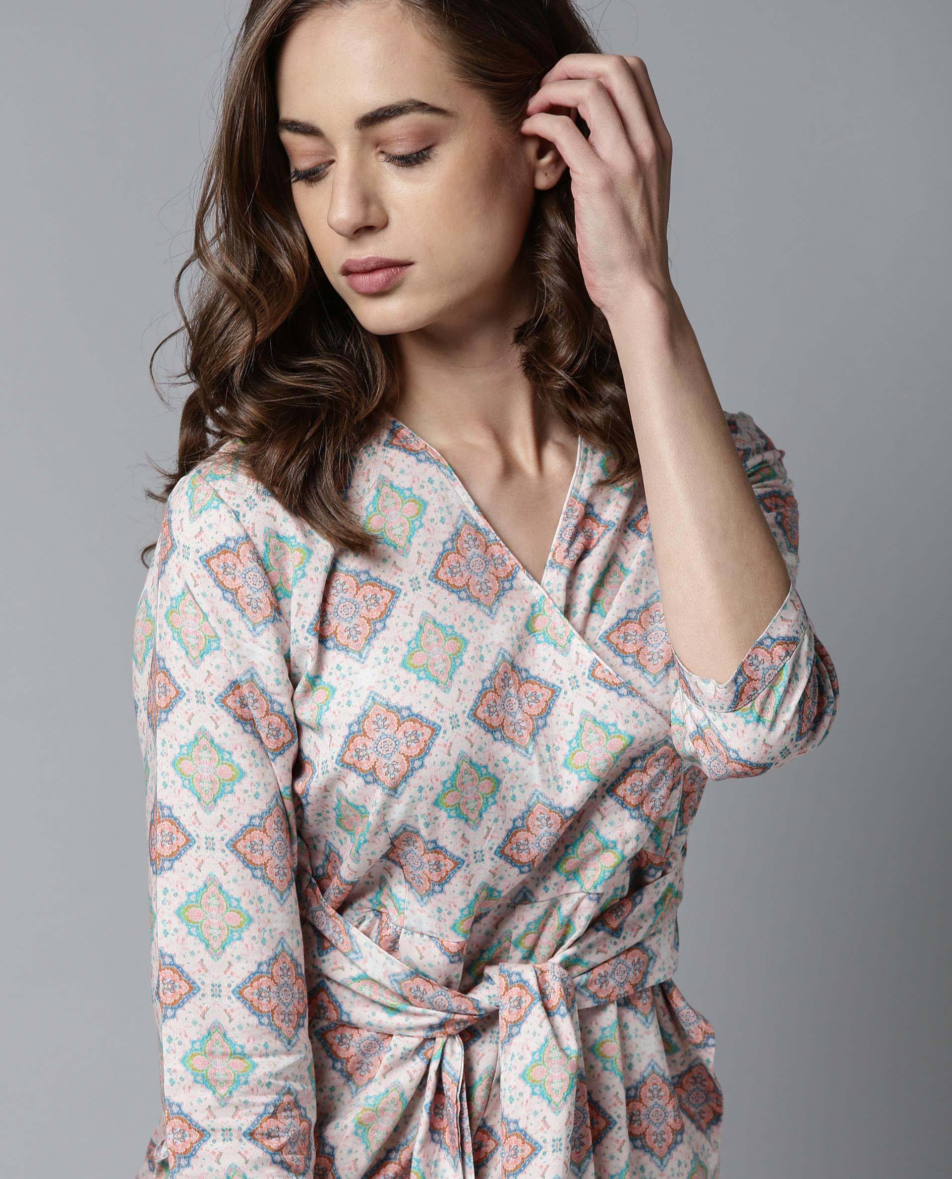 Rareism Women Arizona Pink Jumpsuit Short Sleeves Printed