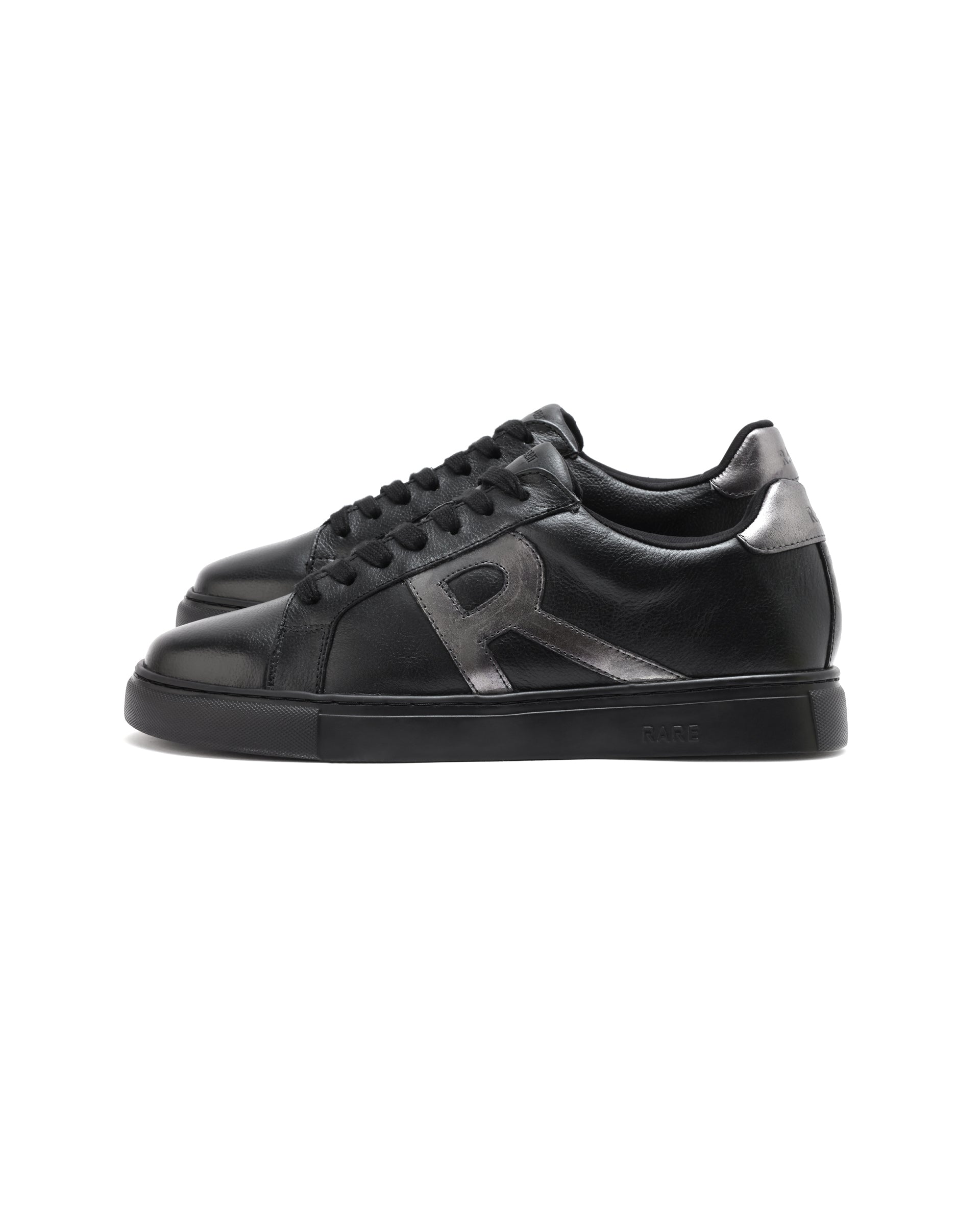 Rare Rabbit Men's Nova Pro Metallic Black Patent Leather Low-Top Lace-Up Sneaker Shoes