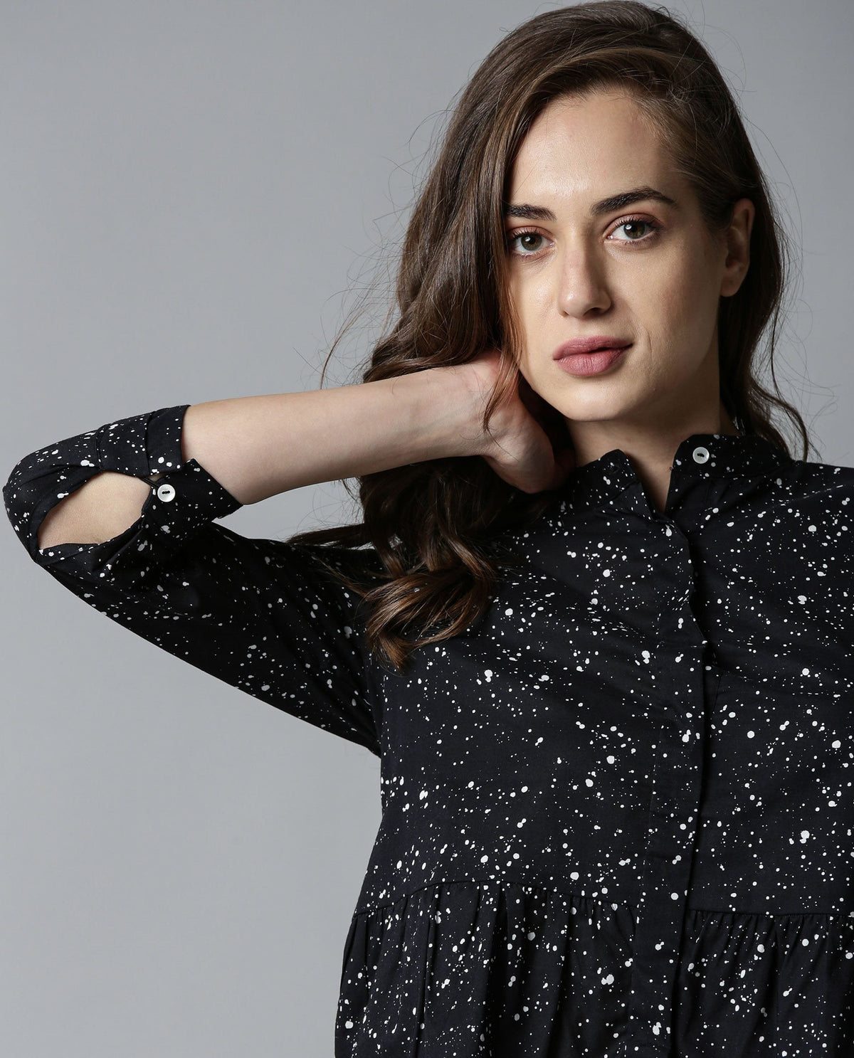 Rareism Women Ola Black Top Full Sleeves Printed