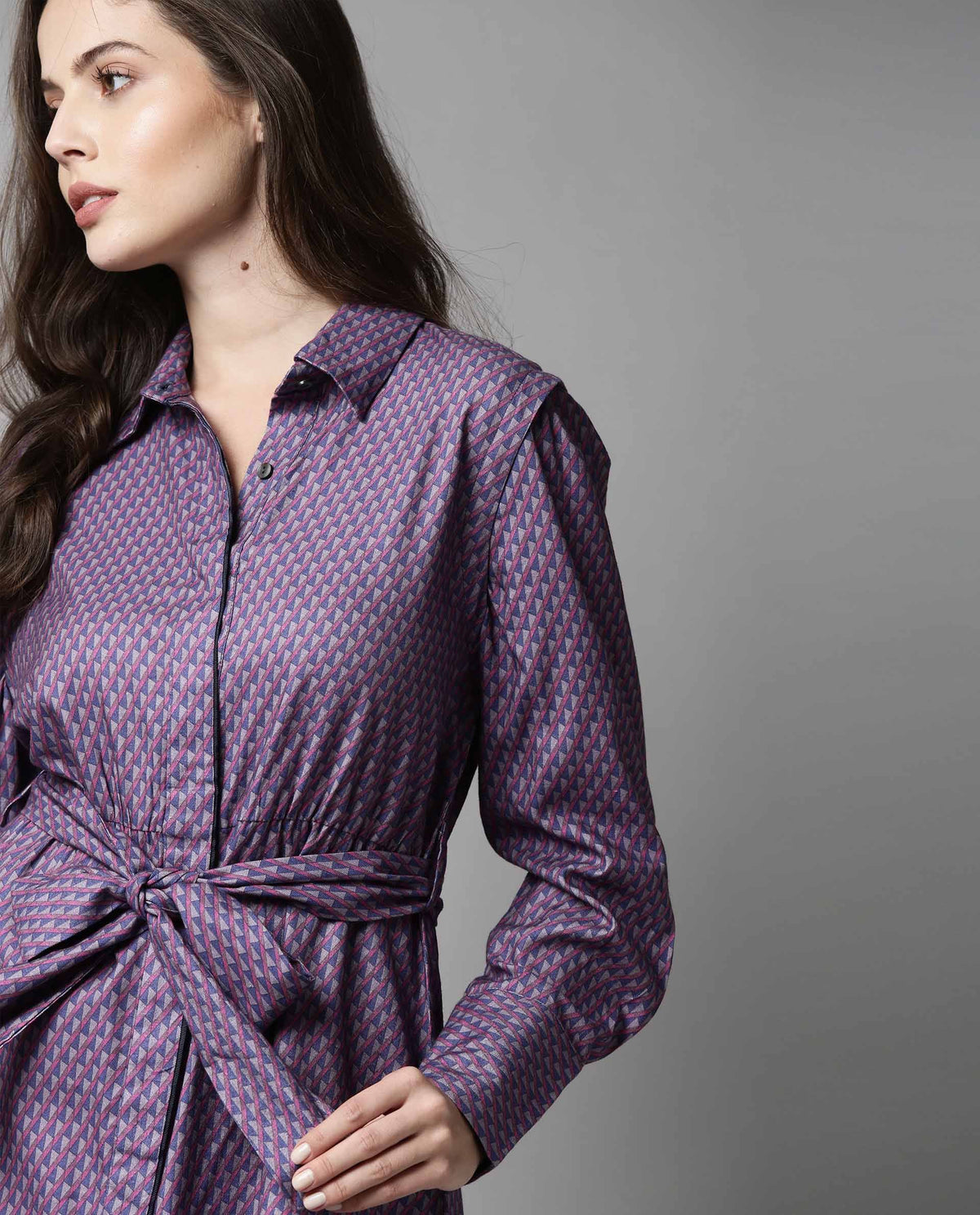 Rareism Women Prep Pink Dress Full Sleeves Printed