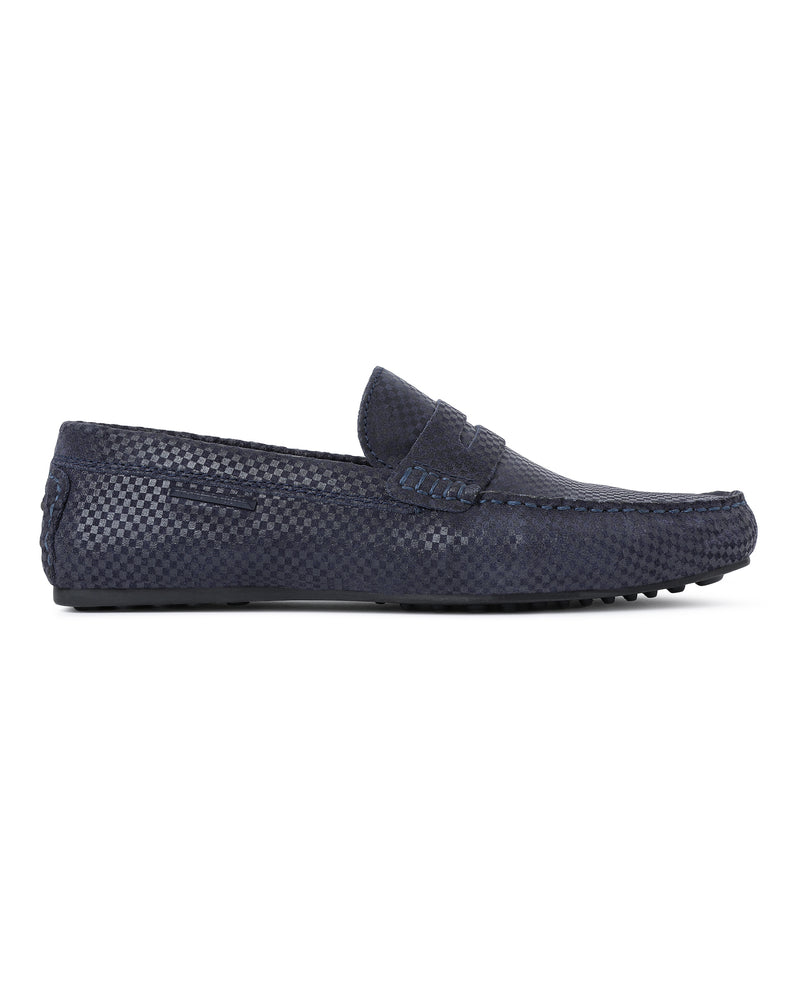 Rare Rabbit Men's Carson Navy Slip-On Style Textured Suede Leather Loafer Shoes